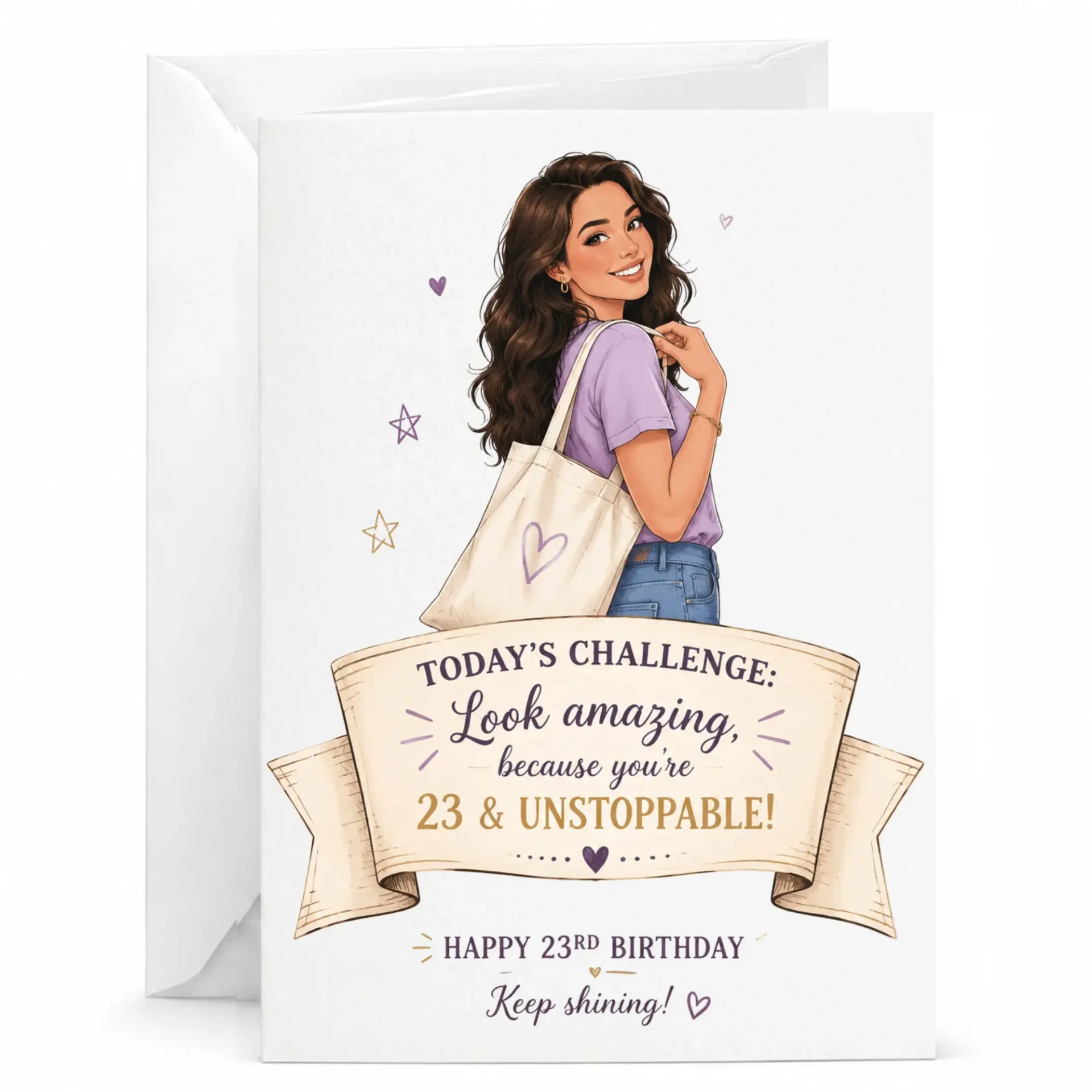 Birthday Card for 23rd Birthday, Funny Greeting Card for Her with Unstoppable Message and Illustration, 5x7 Inches