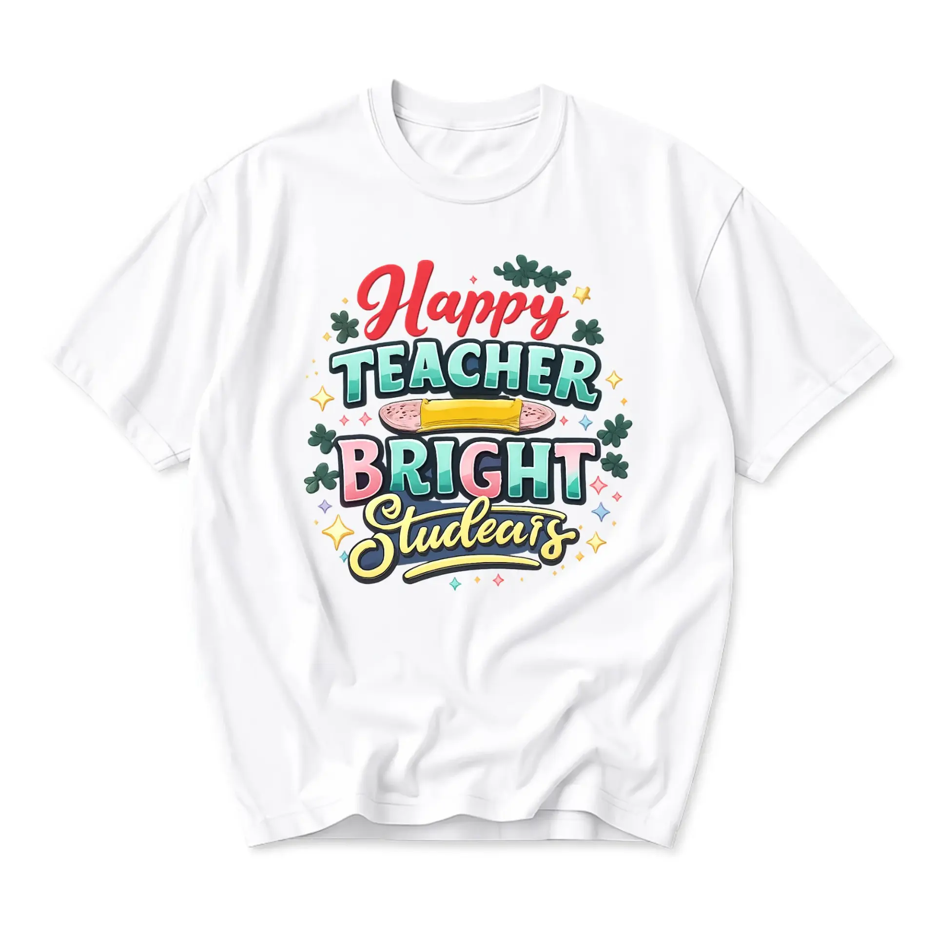 Funny Shirt Happy Teacher Bright Studears Graphic Tee Unisex Casual Crew