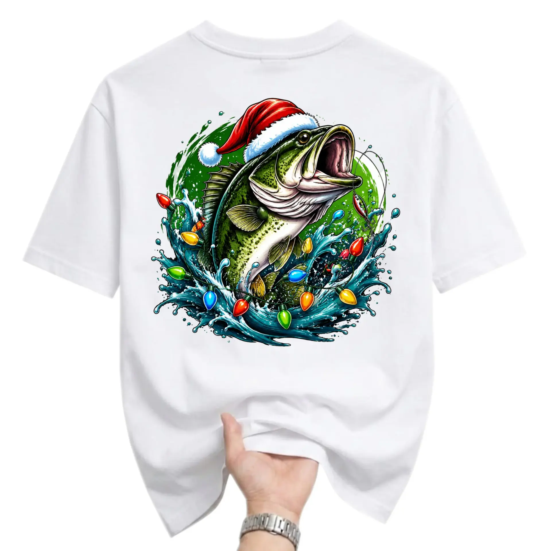 Funny Shirt Christmas Fish Unisex Graphic Tee Holiday Fishing Theme Casual Cotton Apparel Short Sleeve Top