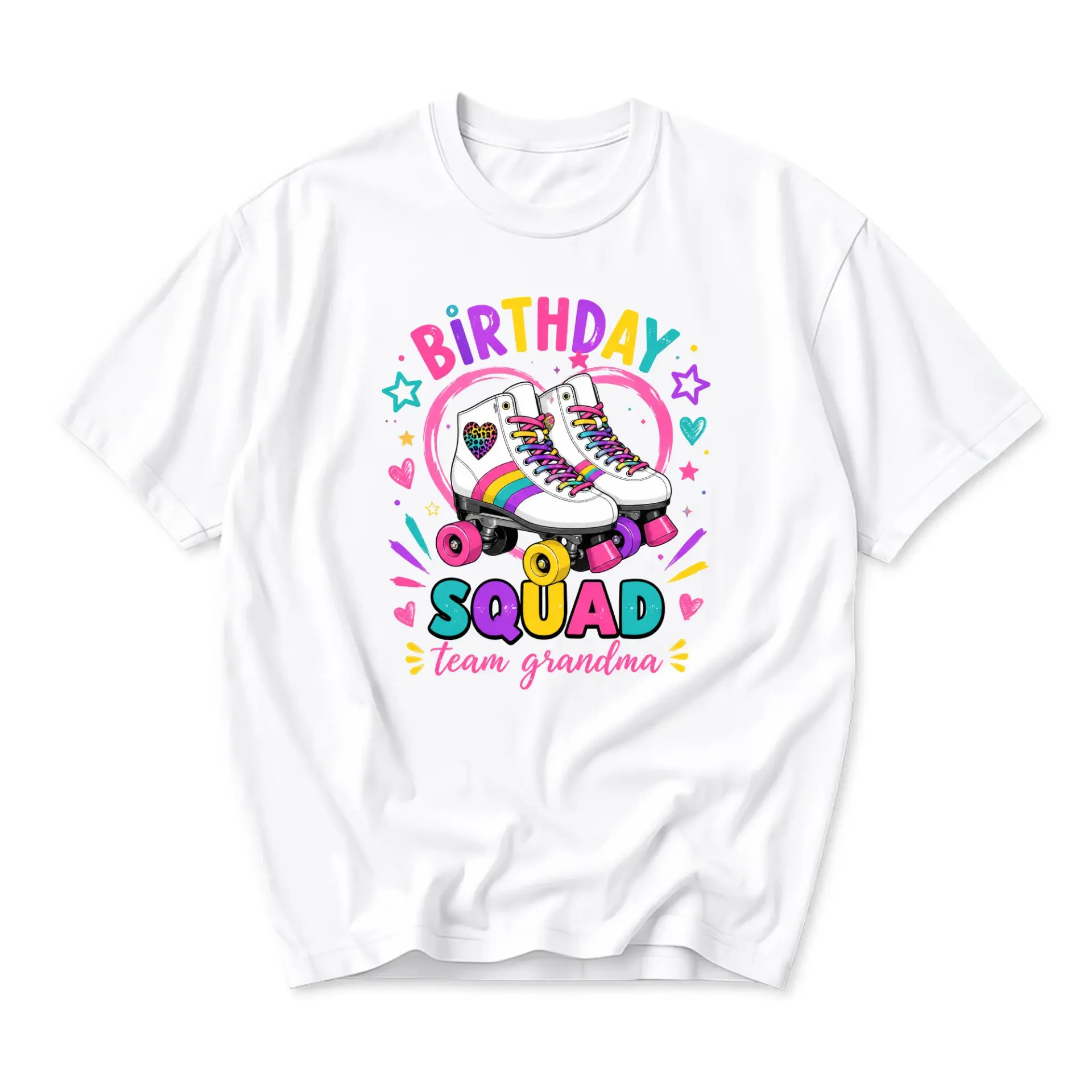 Graphic Tee Birthday Squad Team Grandma Roller Skate Print Unisex Crew Neck Shirt for Casual Wear and Party Celebrations