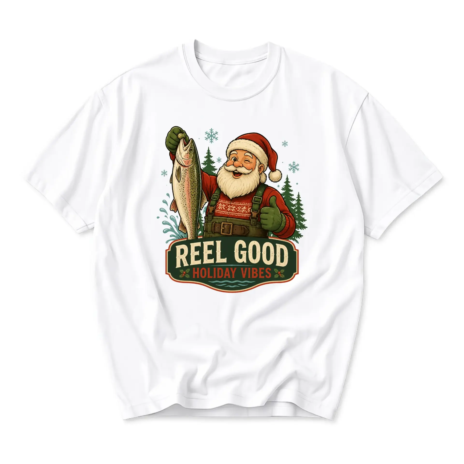 Funny Shirt Reel Good Holiday Graphic Tee Christmas Fishing Theme Apparel