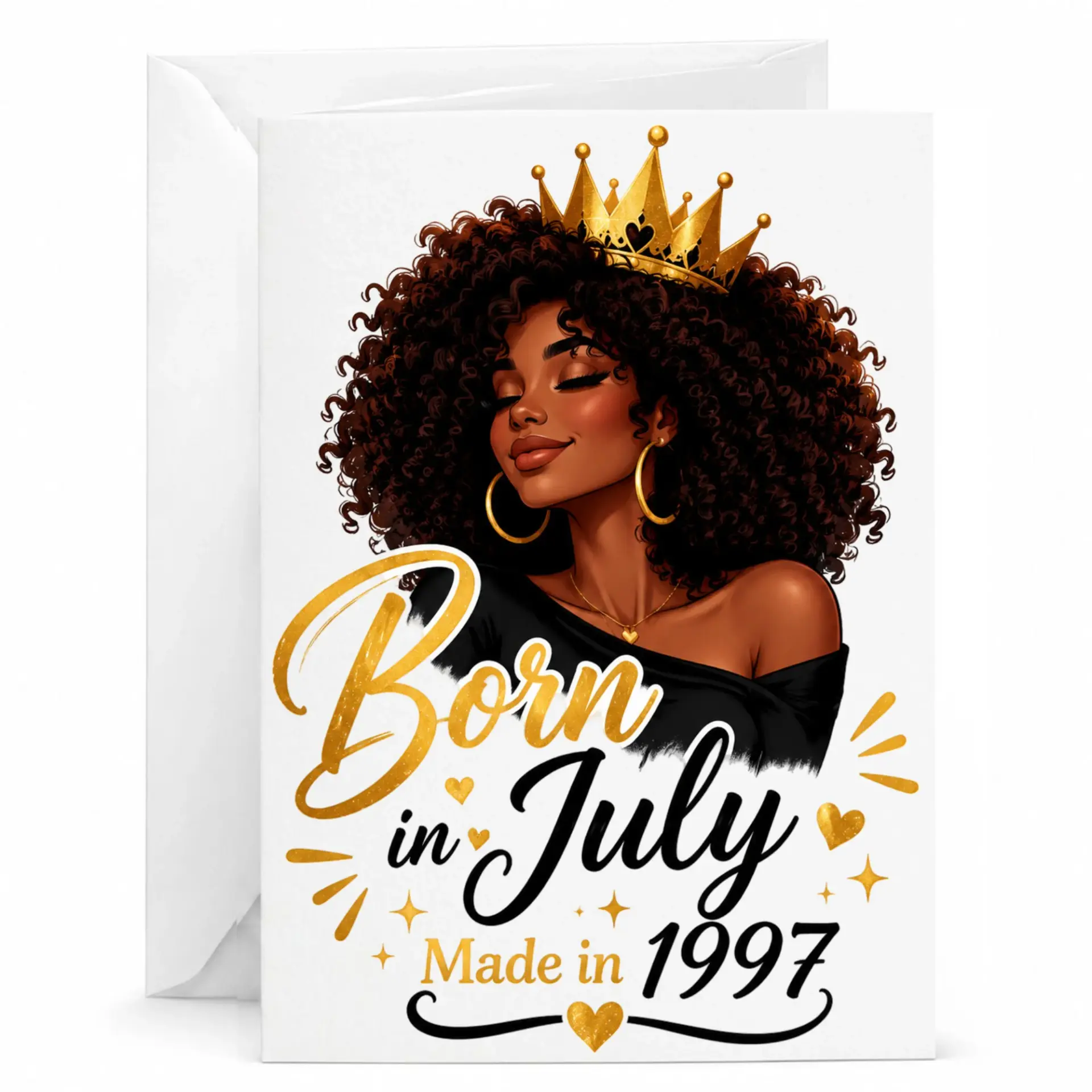 Birthday Card Born in July Made in 1997 Greeting Card with Envelope for Queen Themed Celebration Party Gift Keepsake
