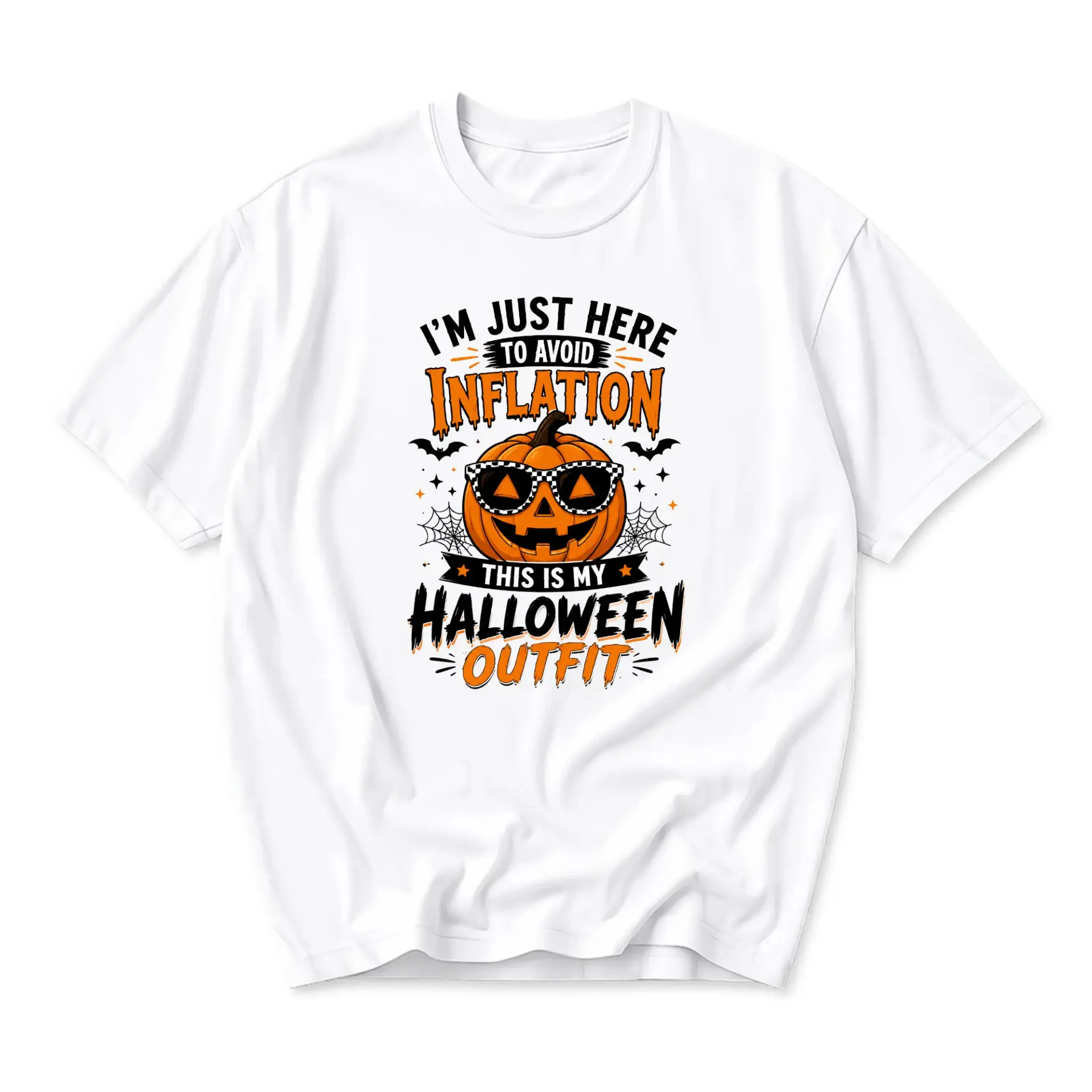 Funny Shirt I Am Just Here to Avoid Inflation Halloween Outfit Graphic Tee Humorous Holiday Seasonal Apparel Cotton Top