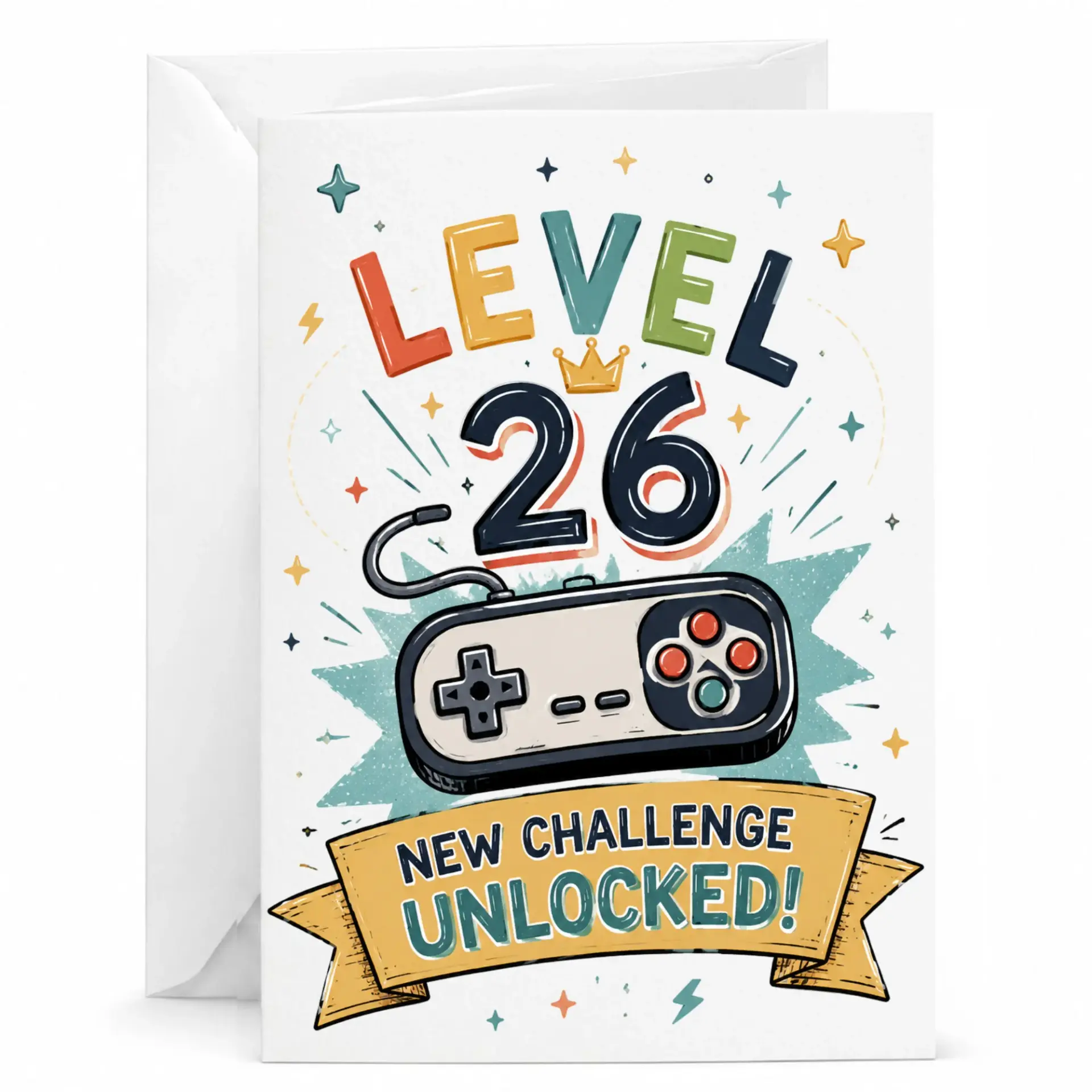 Birthday Card Level 26 New Challenge Unlocked Funny Gaming Theme Greeting Card for Gamer Milestone Celebration