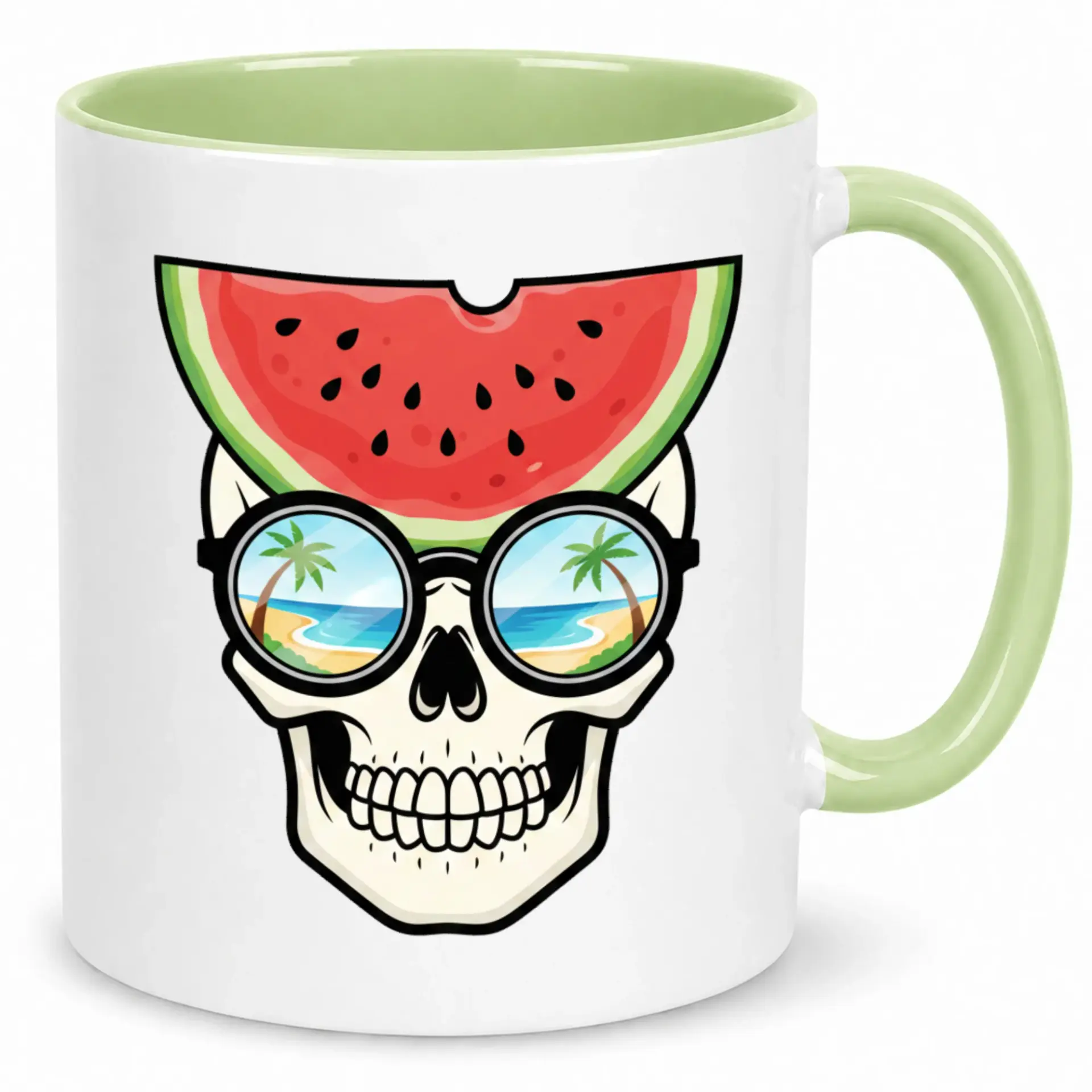 Funny Summer Skull Watermelon Beach Sunglasses Ceramic Coffee Mug - 11oz or 15oz White Ceramic Coffee Cup for Hot Beverages