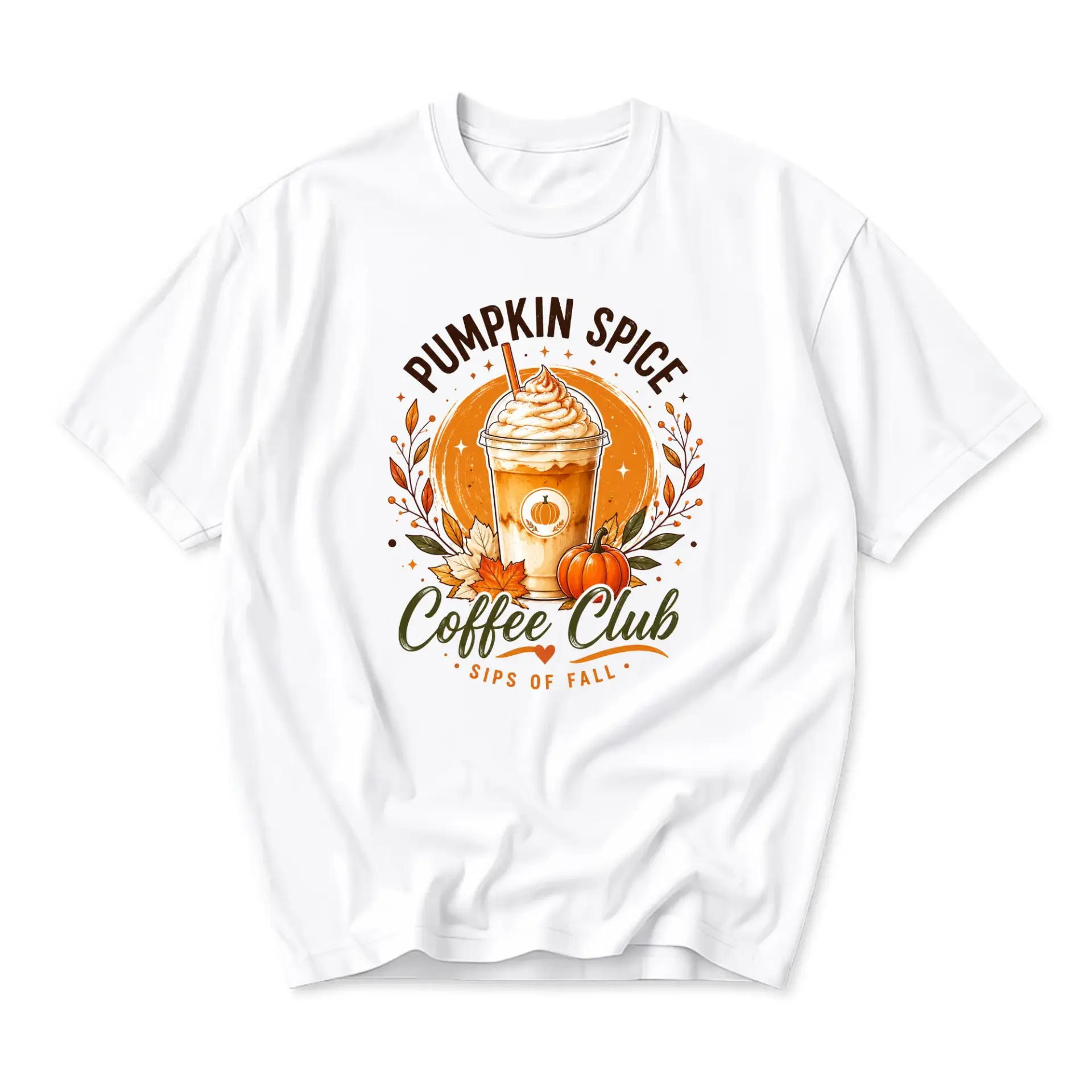 Graphic Tee Pumpkin Spice Coffee Club Shirt Unisex Seasonal Casual Fall Apparel for Men and Women White Crew Neck