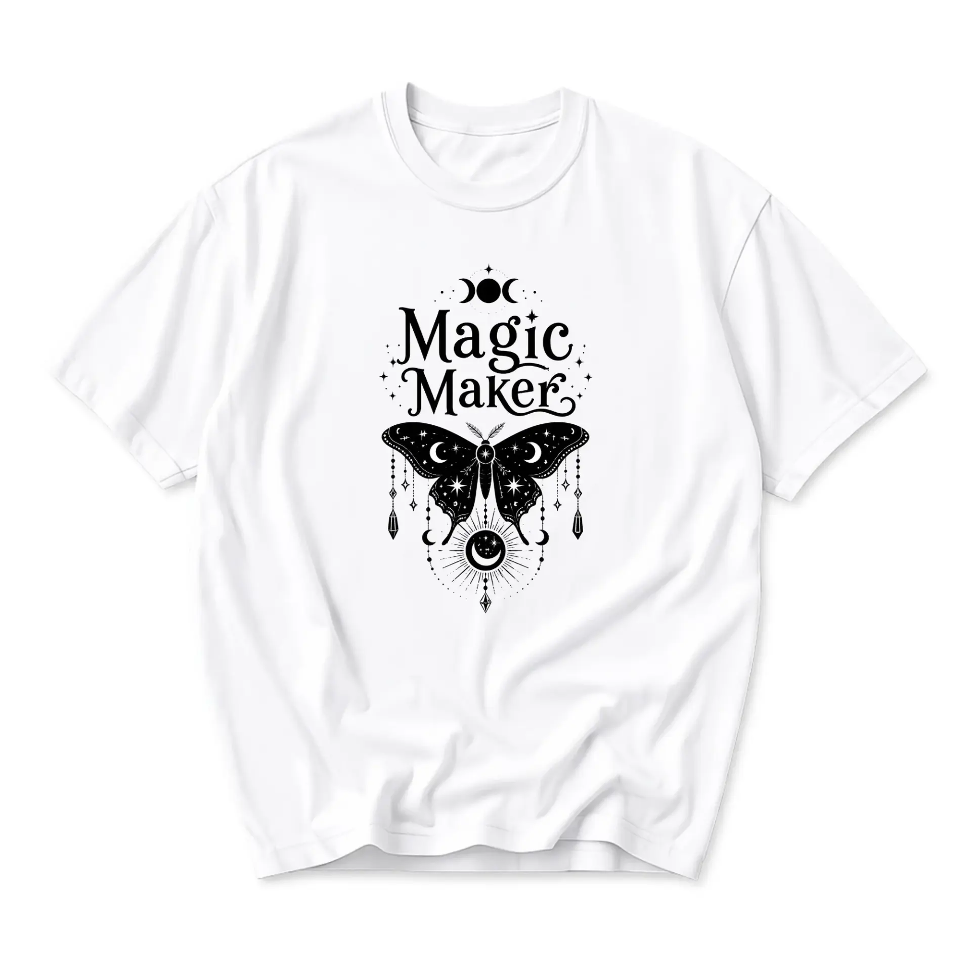 Graphic Tee Magic Maker Celestial Butterfly Print Unisex Crew Neck Shirt for Casual Everyday Wear and Self Expression