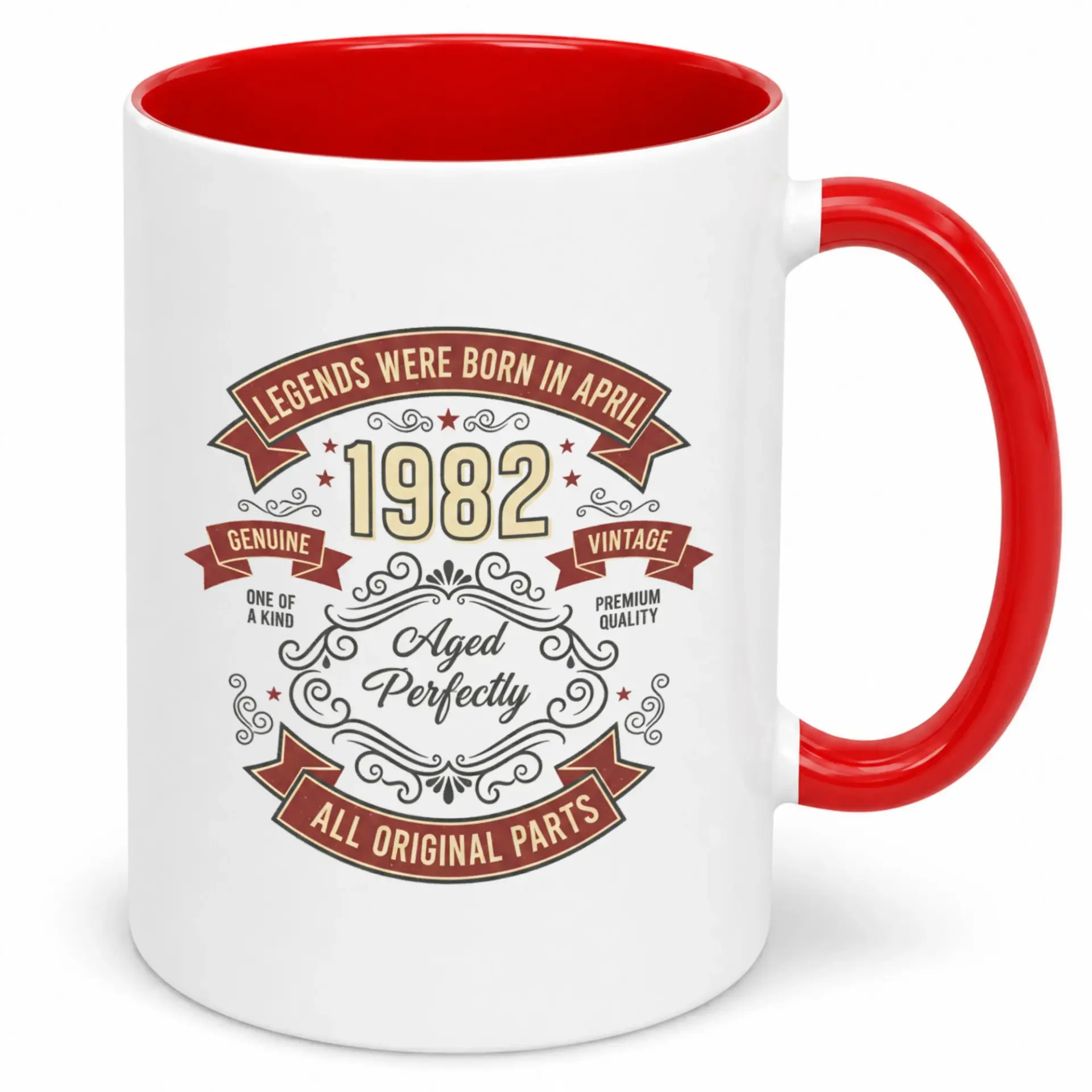 Funny April 1982 Birthday Coffee Mug Ceramic 11oz or 15oz Vintage Legend Design Unique Gift for Men and Women Dishwasher Safe Drinkware
