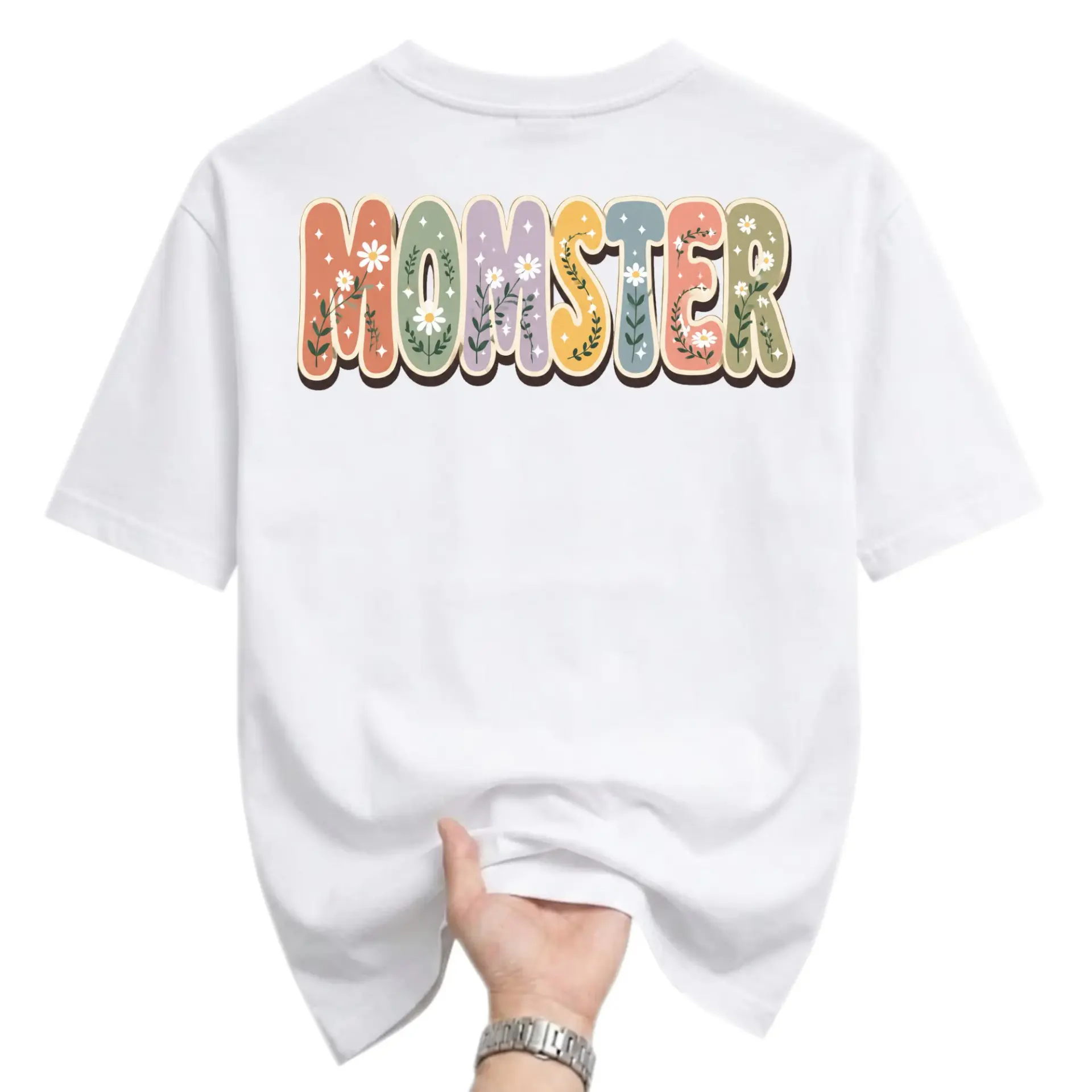Funny Shirt Momster Floral Graphic Tee Retro Lettering Botanical Art Casual Unisex Crewneck Cotton Apparel