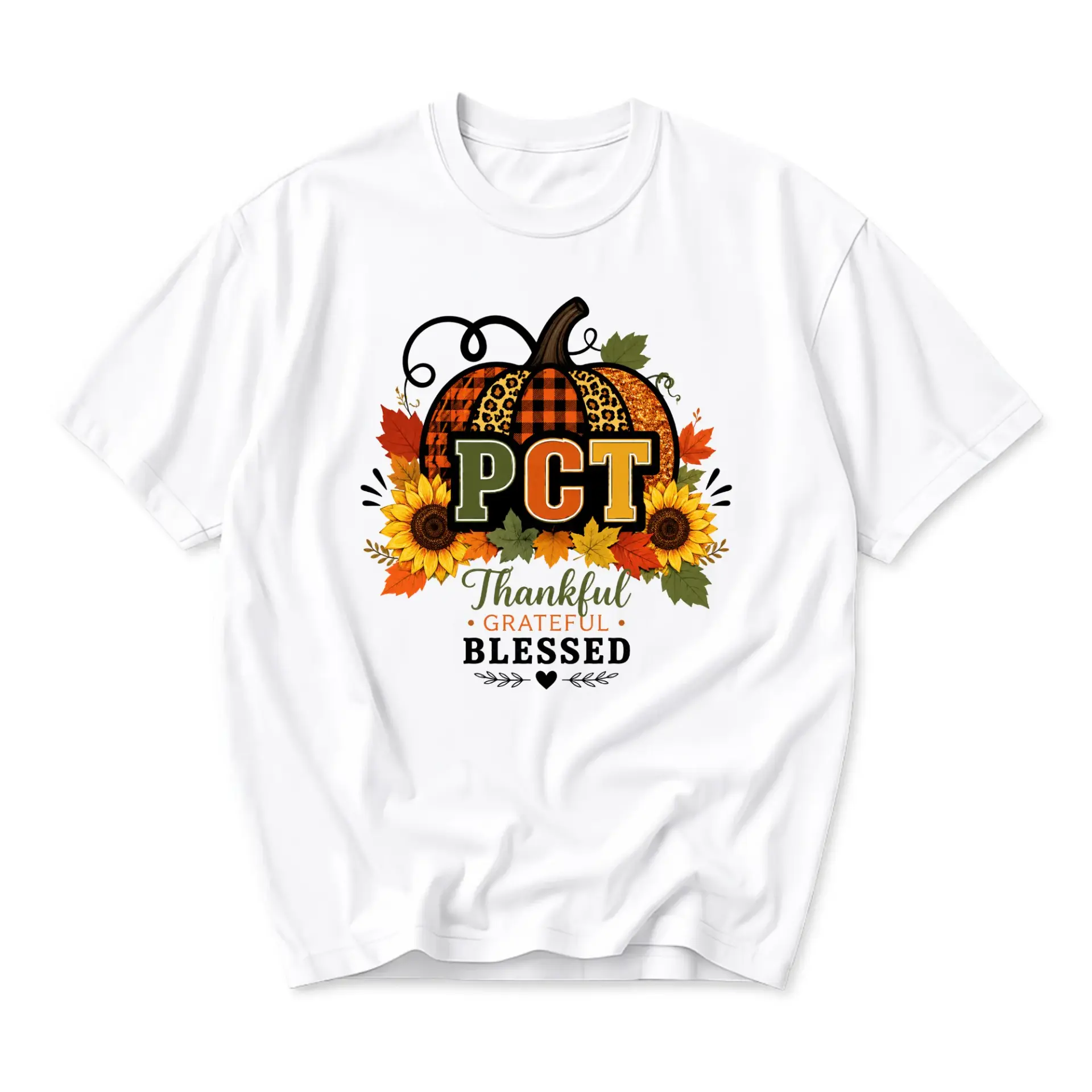 Graphic Tee Unisex Pumpkin Sunflower Thankful Grateful Blessed Fall Autumn Seasonal Apparel Casual Cotton Crewneck