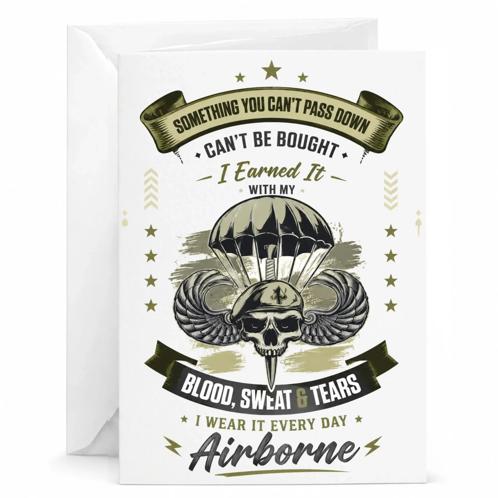 Greeting Card with Paratrooper Skull Design for Military Appreciation and Airborne Service Recognition