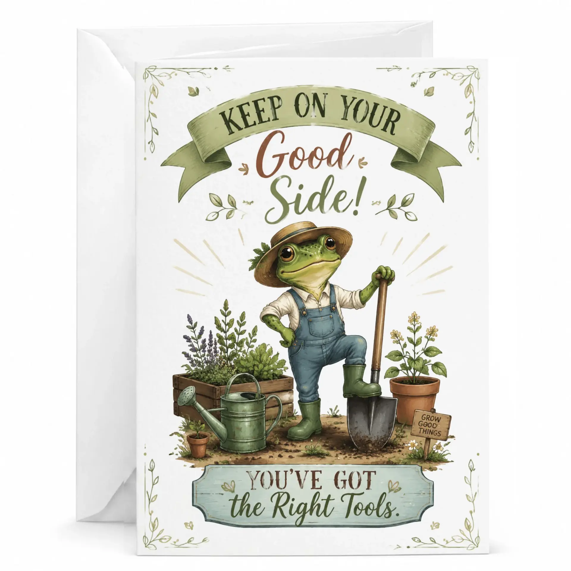 Funny Gardening Greeting Card with Envelope Encouragement Note for Plant Lover 5x7 Inches Folded