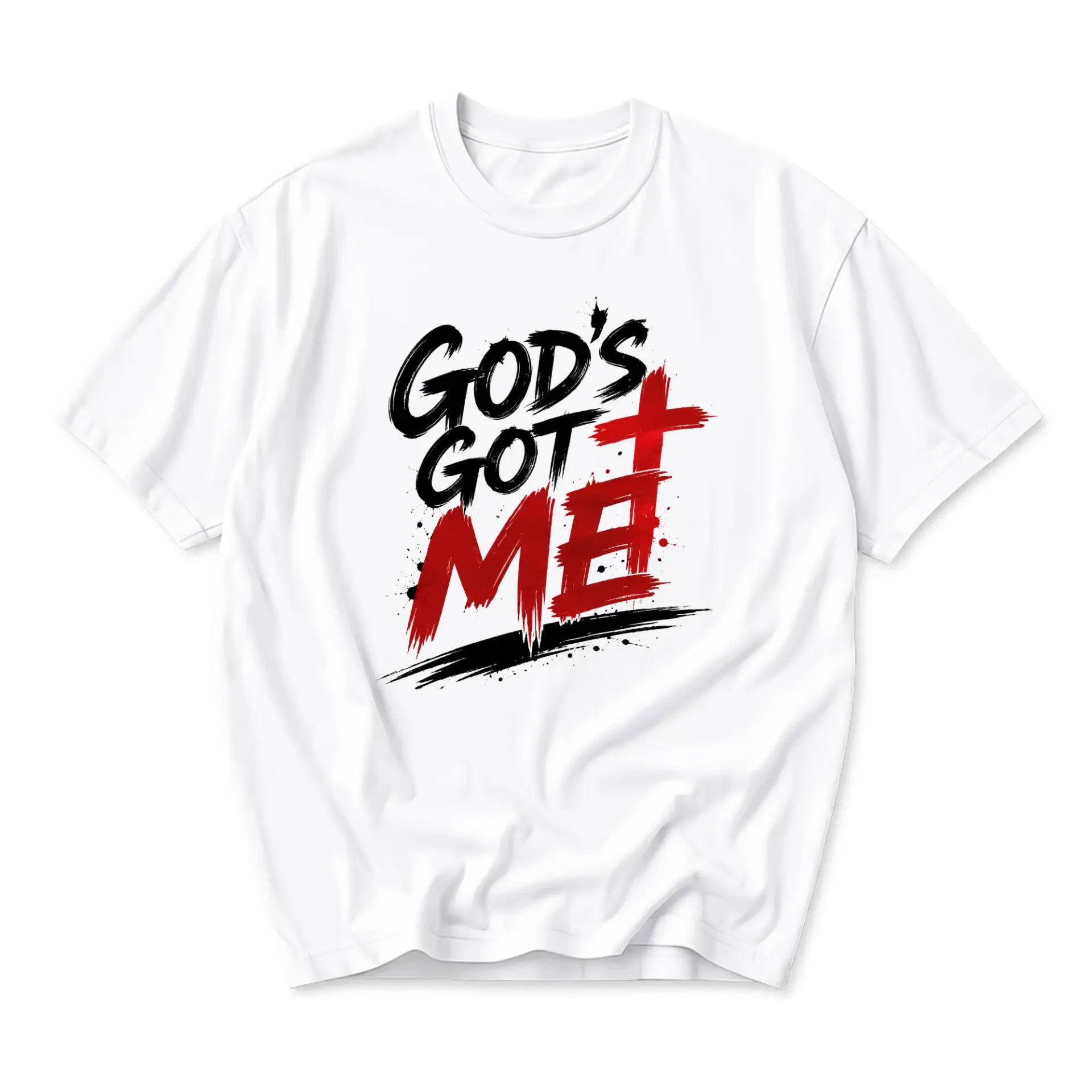 Graphic Tee Unisex Crew Neck Short Sleeve Cotton Blend Shirt Featuring Inspirational God Is Got Me Brush Stroke Art