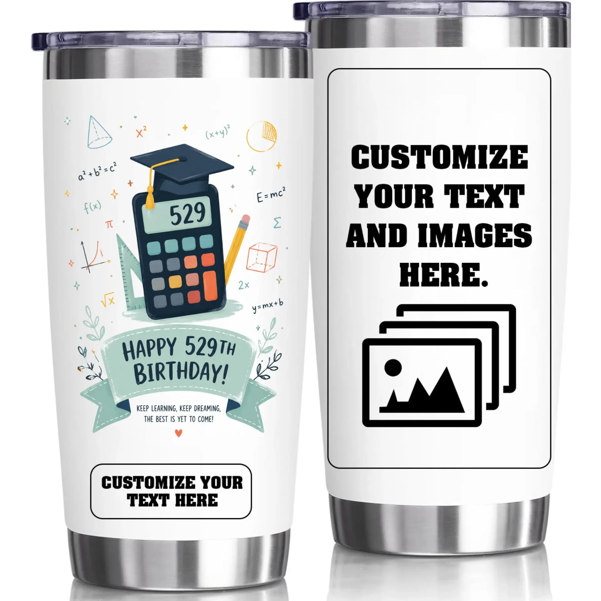 Stainless Steel Tumbler 20oz Insulated Cup for Graduation Gift Mathematical Design Travel Mug with Splash Proof Lid