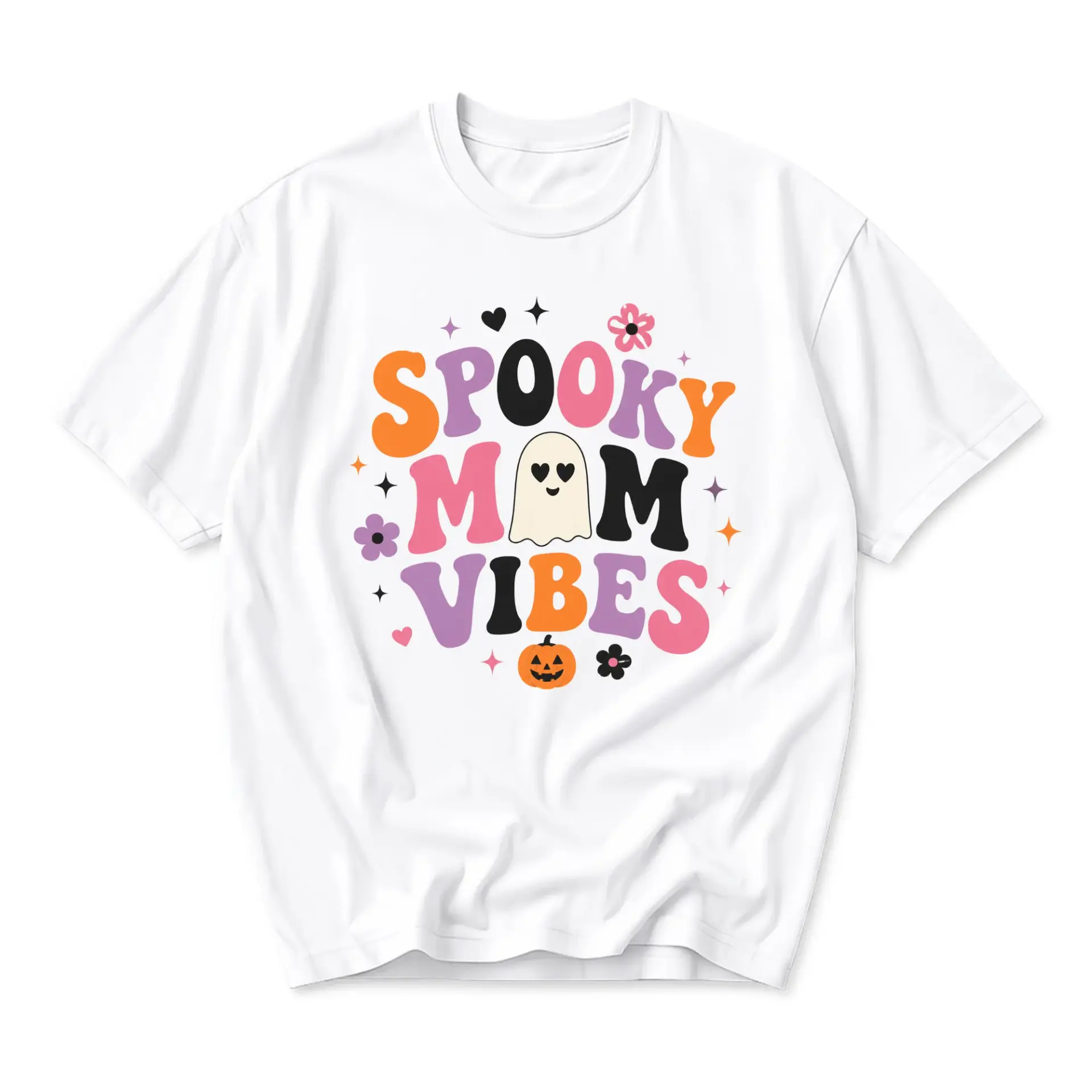 Graphic Tee Spooky Mom Vibes Retro Style Unisex T-Shirt Casual Fall Seasonal Apparel White Short Sleeve Top