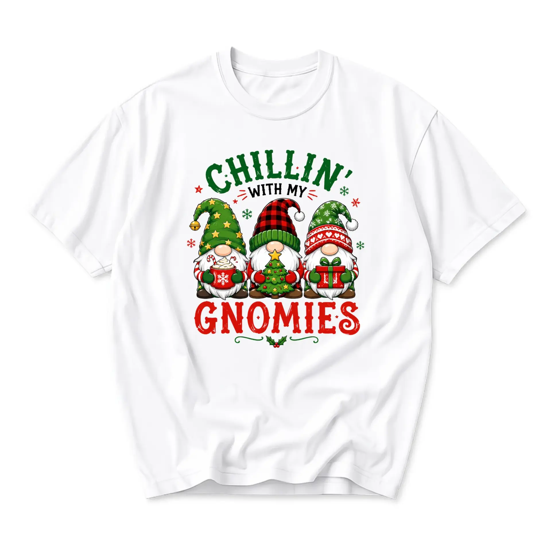 Funny Shirt Chillin with My Gnomies Holiday Graphic Tee Unisex Short Sleeve Crew Neck Casual Cotton Blend Top