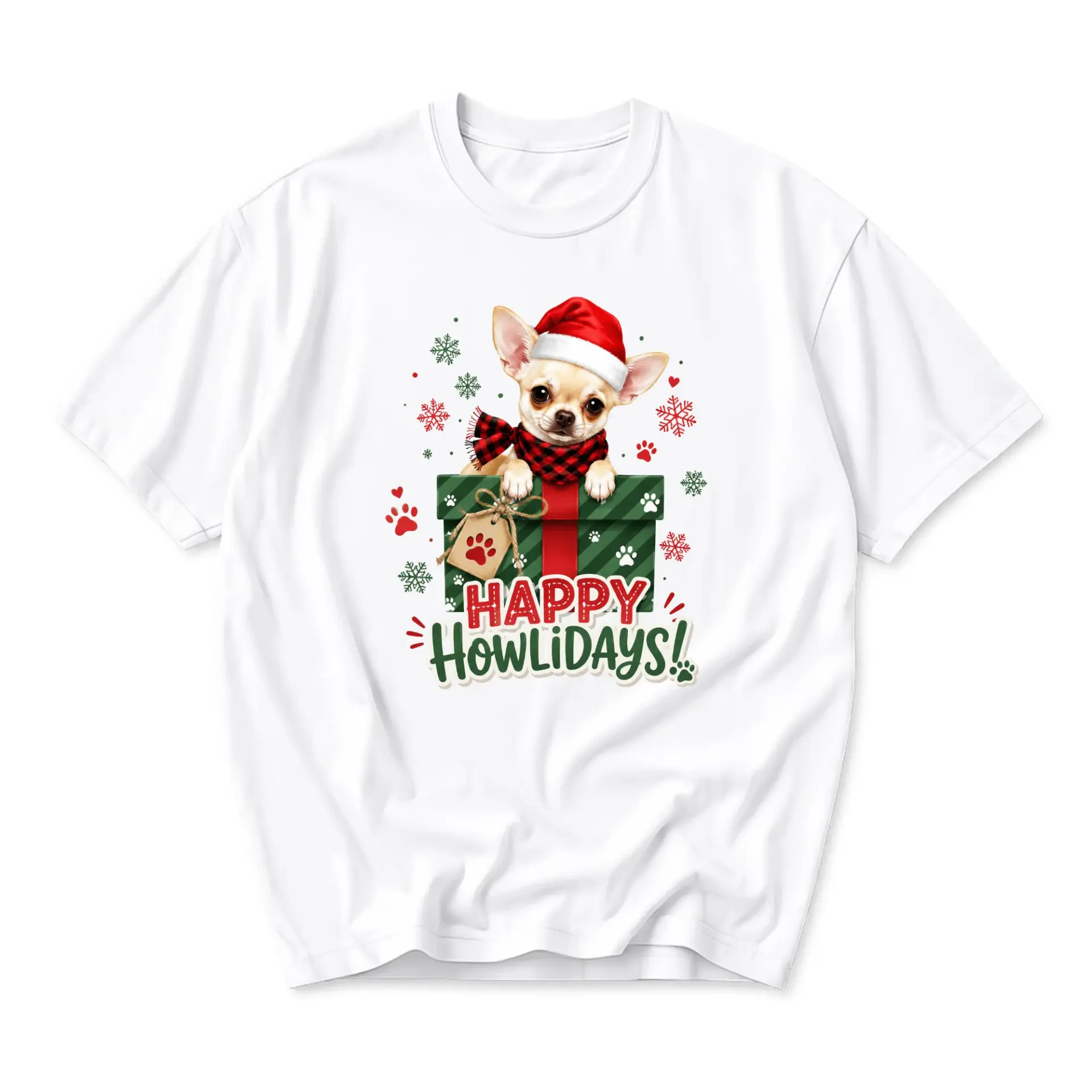 Funny Shirt Happy Howlidays Chihuahua Christmas Graphic Tee Unisex Casual
