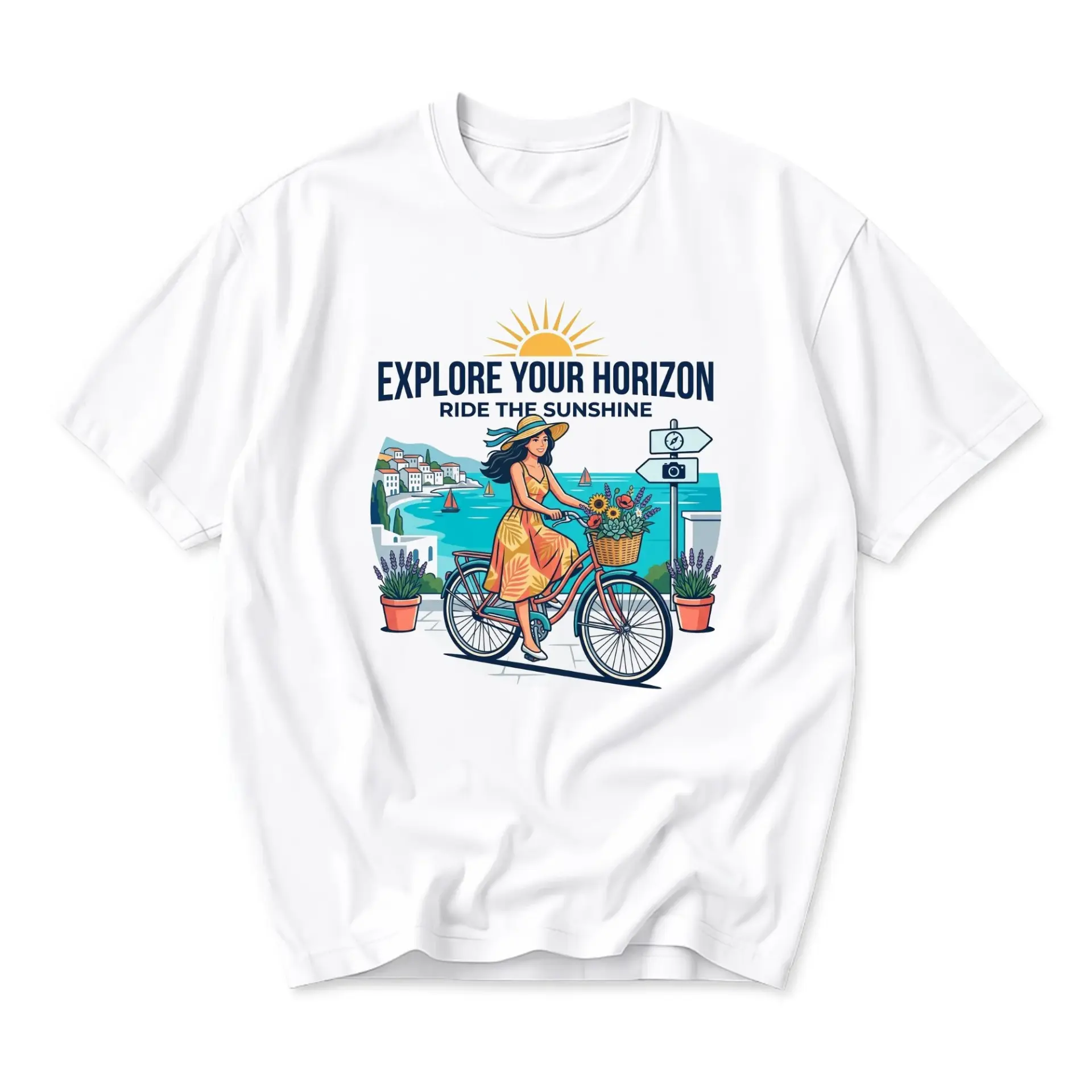 Graphic Tee Explore Your Horizon Ride the Sunshine Unisex Casual Crew Neck Soft Cotton Short Sleeve Summer Shirt