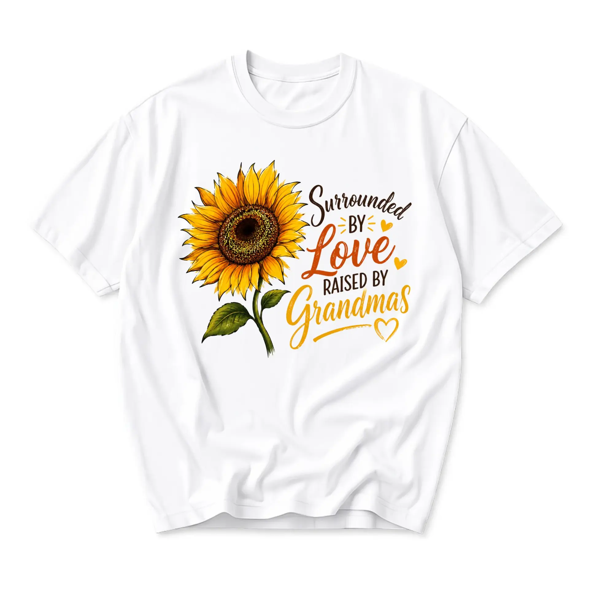 Graphic Tee Surrounded by Love Raised by Grandmas Sunflower Shirt Casual