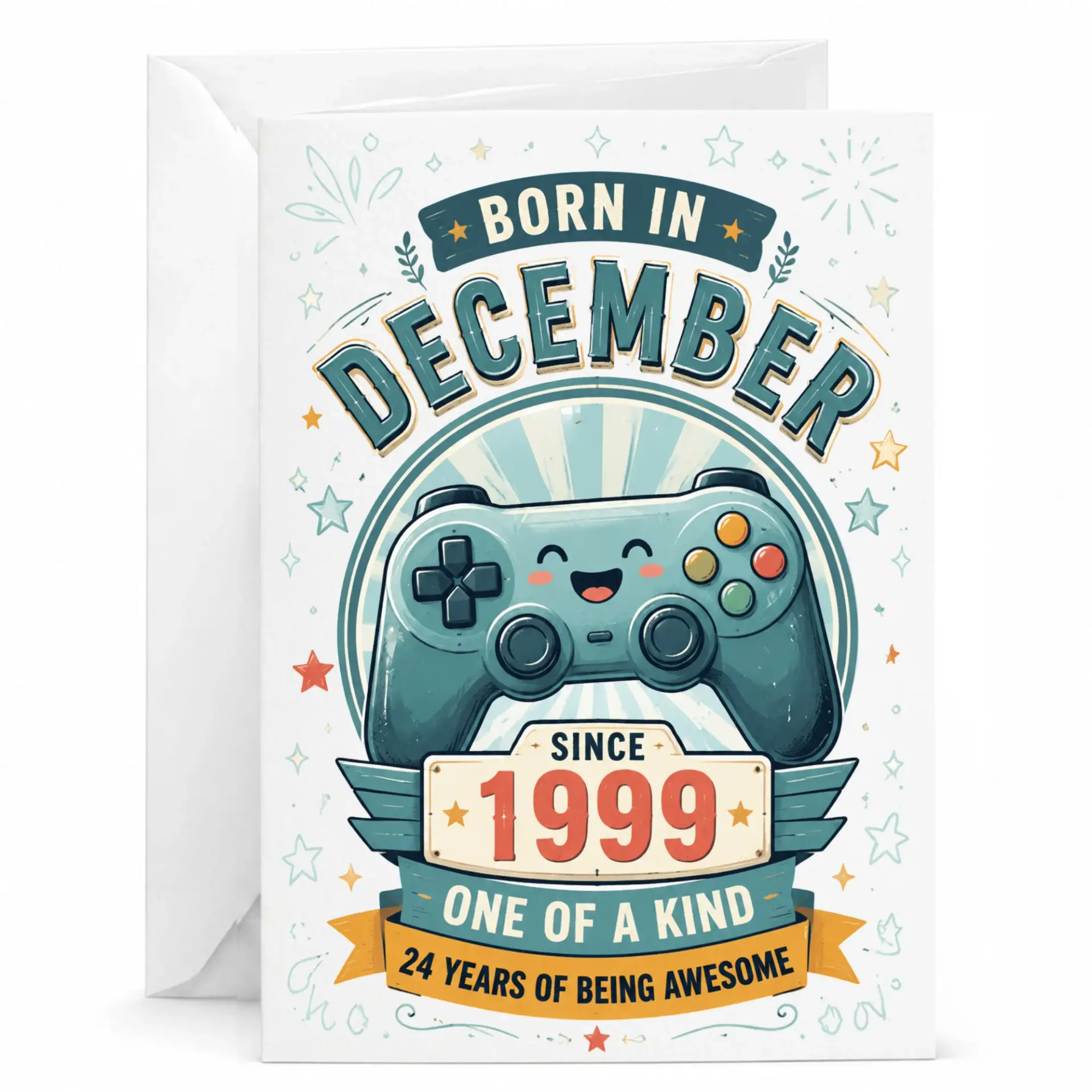 Birthday Card Born in December Since 1999 Gaming Theme Greeting Card for Gamer Birthday Anniversary Celebration