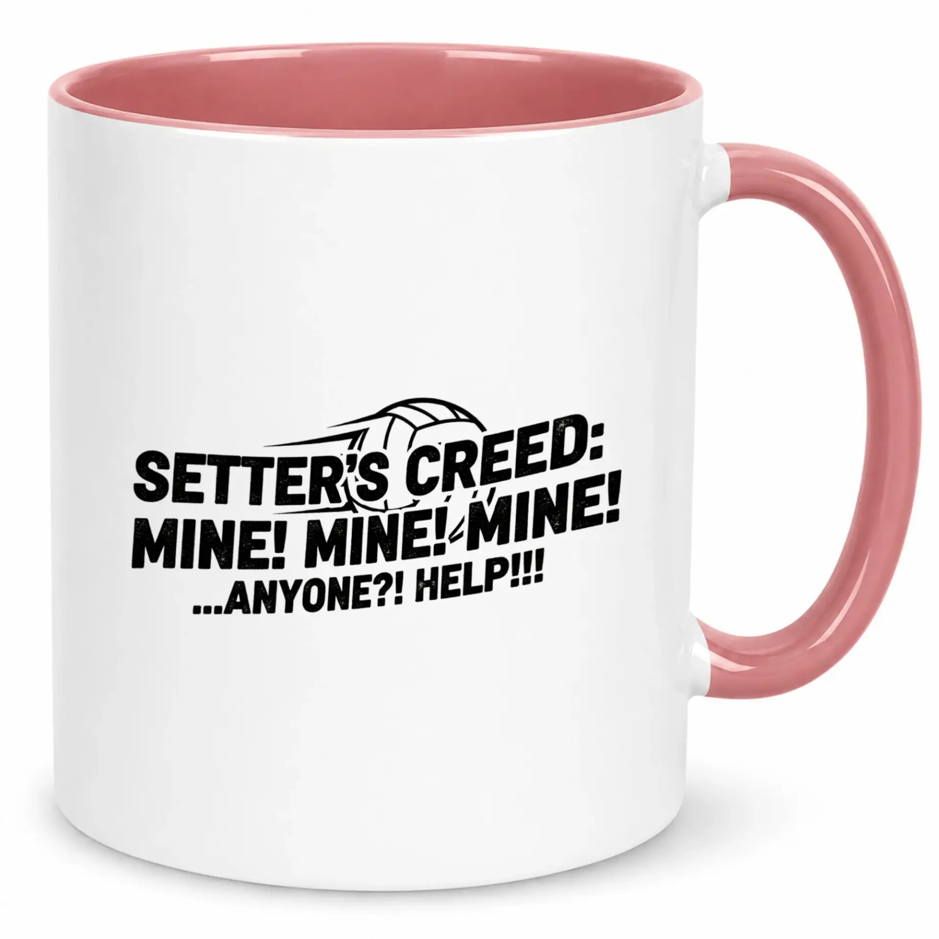Funny Volleyball Setter's Creed Coffee Mug with Humorous Mine! Mine! Mine! Design, Sturdy Ceramic Cup for Sports Fans, Players, and Coaches