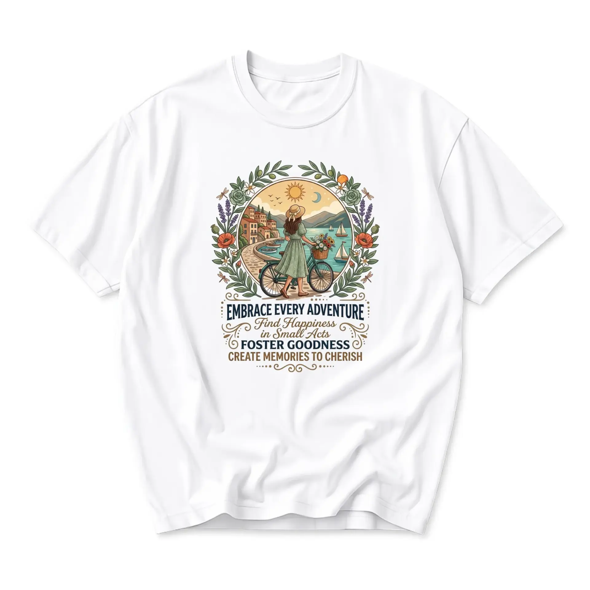 Graphic Tee Embrace Every Adventure Inspirational Quote Illustration Unisex Cotton Crew Neck Short Sleeve Shirt