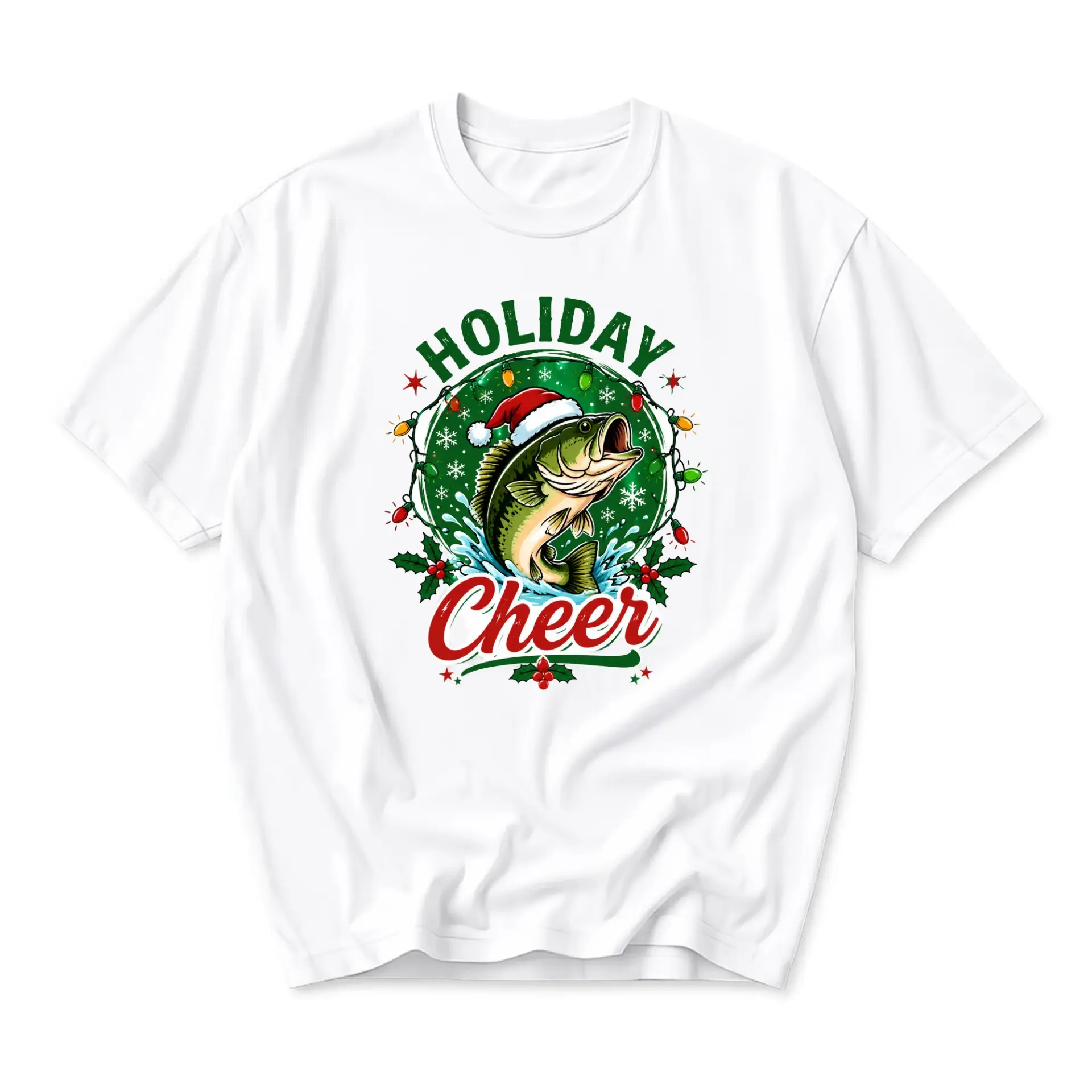 T-shirt Holiday Cheer Bass Fish Graphic Tee Unisex Crew Neck Short Sleeve Soft Casual Cotton Blend Apparel