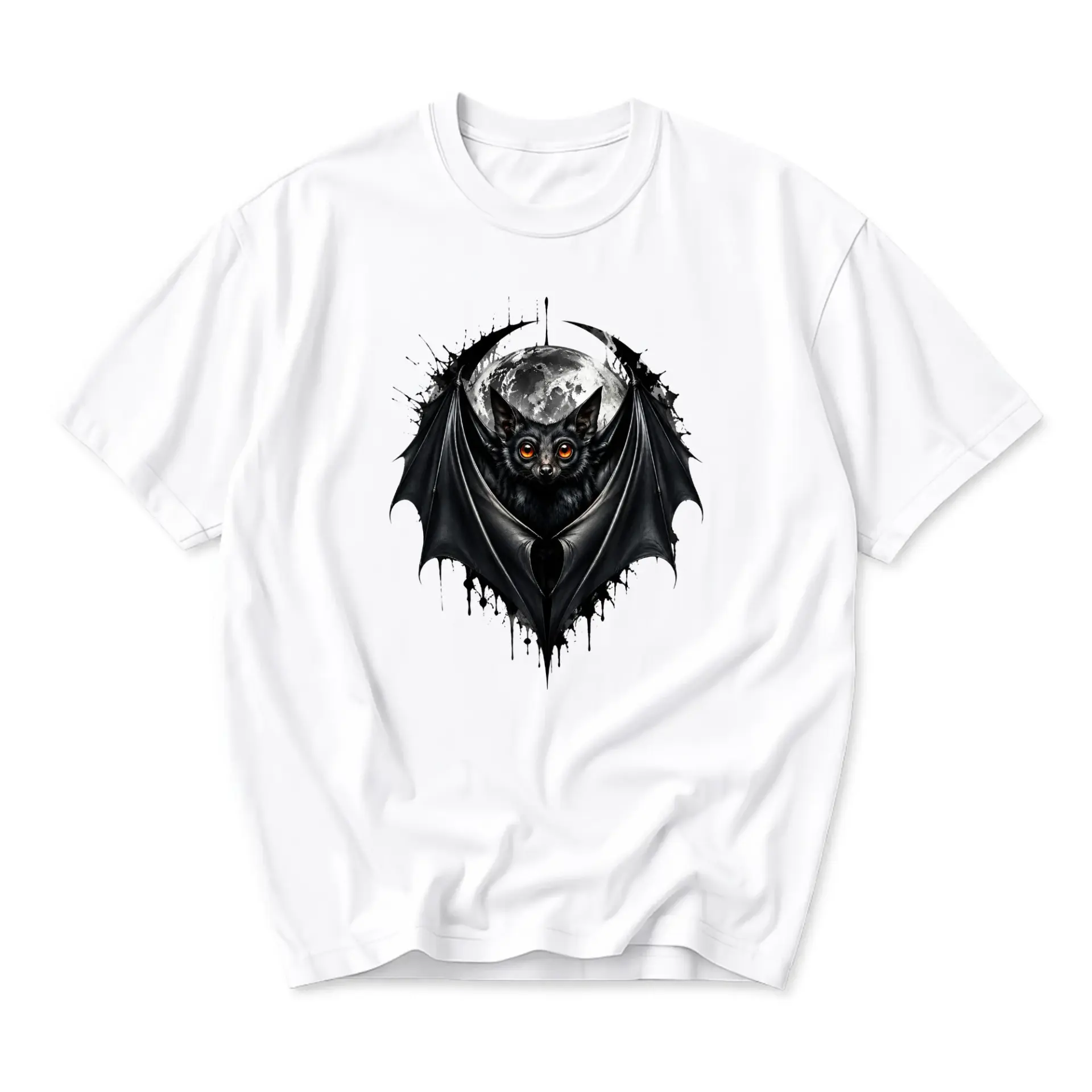 Graphic Tee Bat Moon Illustration Unisex Short Sleeve Crew Neck Top Casual Cotton Blend Apparel for Everyday Wear