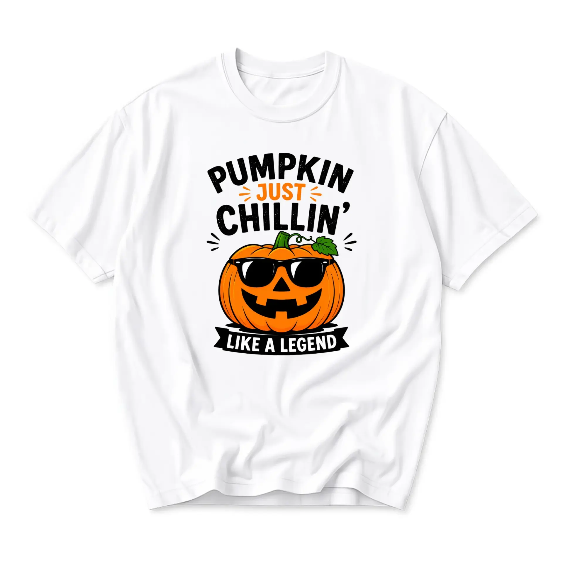Funny Shirt Pumpkin Just Chillin Like a Legend Graphic Tee Unisex Crew Neck Short Sleeve Casual Cotton Top for Fall
