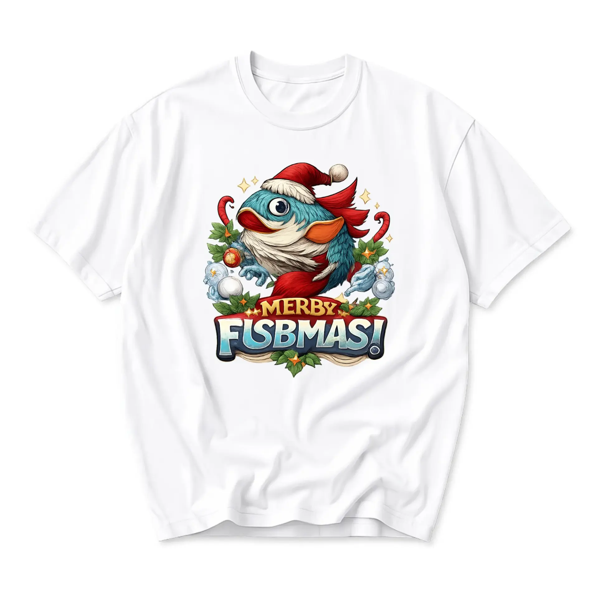 Funny Shirt Merby Fisbmas Holiday Graphic Tee Unisex Short Sleeve Crew Neck