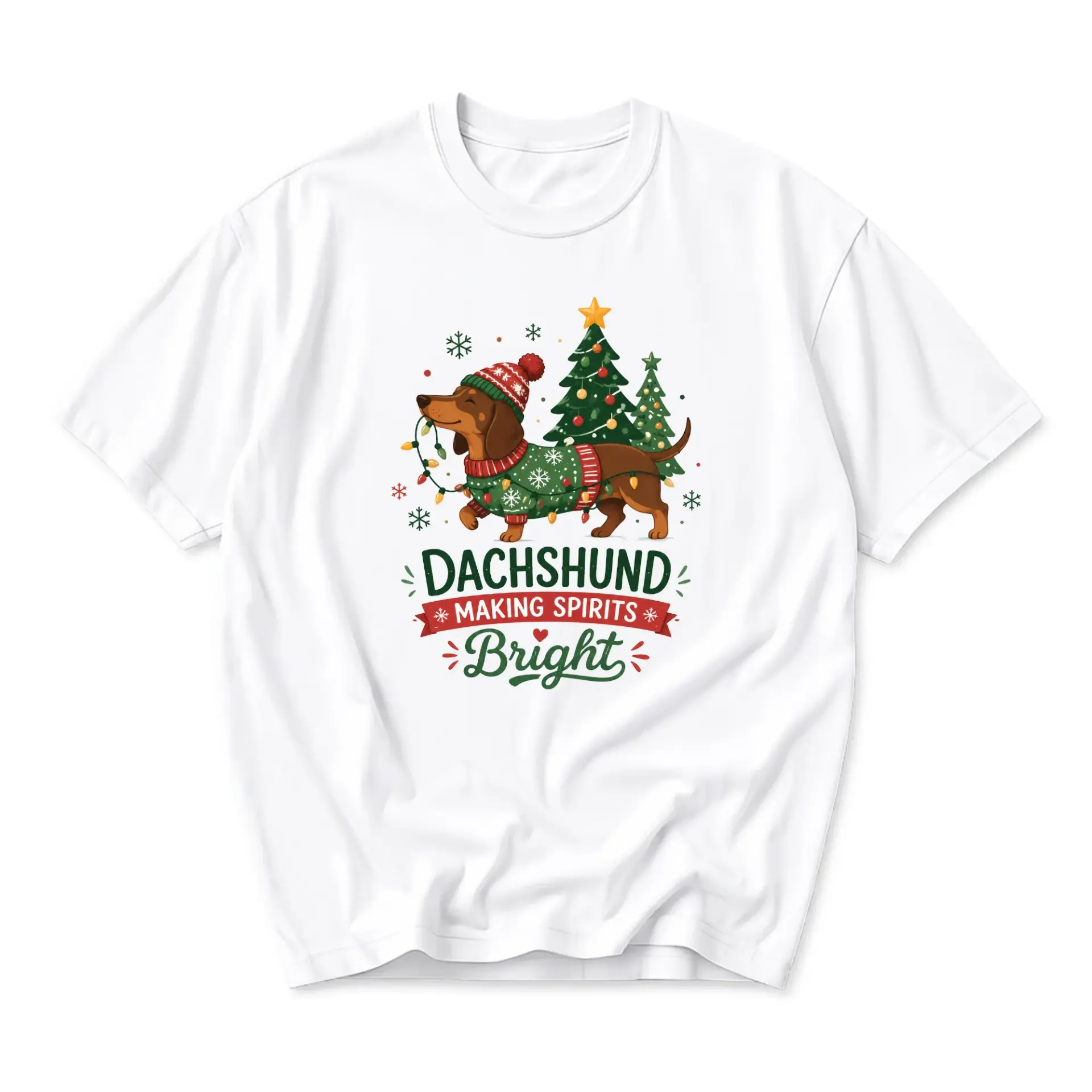T-shirt Dachshund Making Spirits Bright Holiday Graphic Tee Unisex Short
