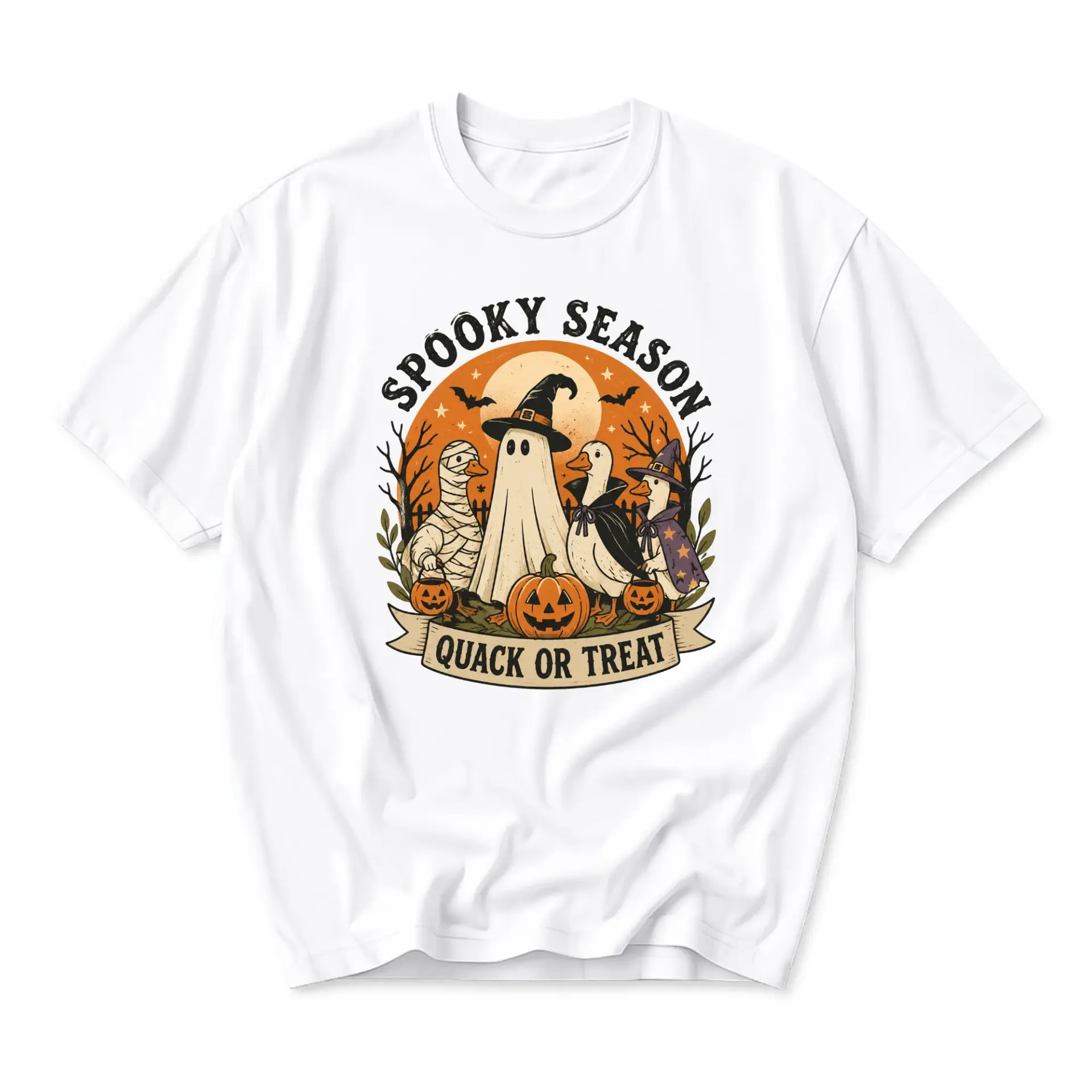 Funny Shirt Spooky Season Quack or Treat Graphic Tee Cute Goose Costume Halloween Unisex Short Sleeve Crew Neck Top