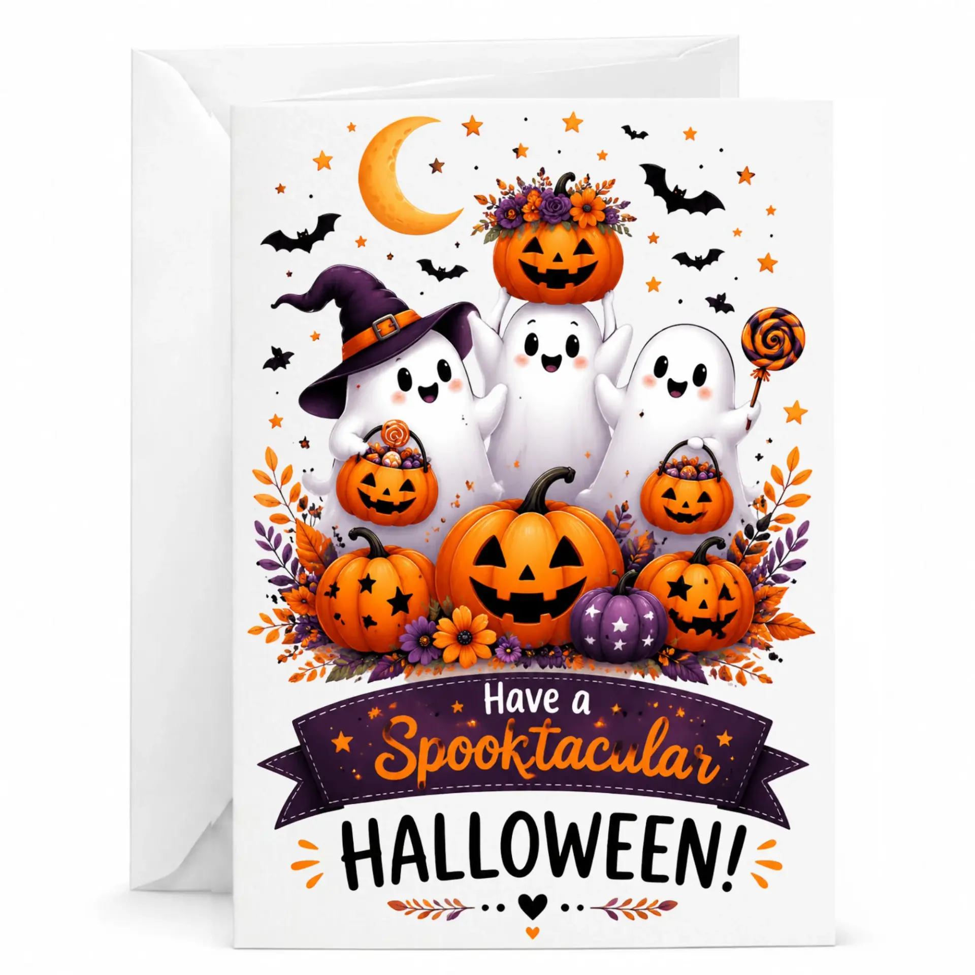 Funny Halloween Greeting Card Cute and Pumpkins Design Spooktacular with Matching White Envelope