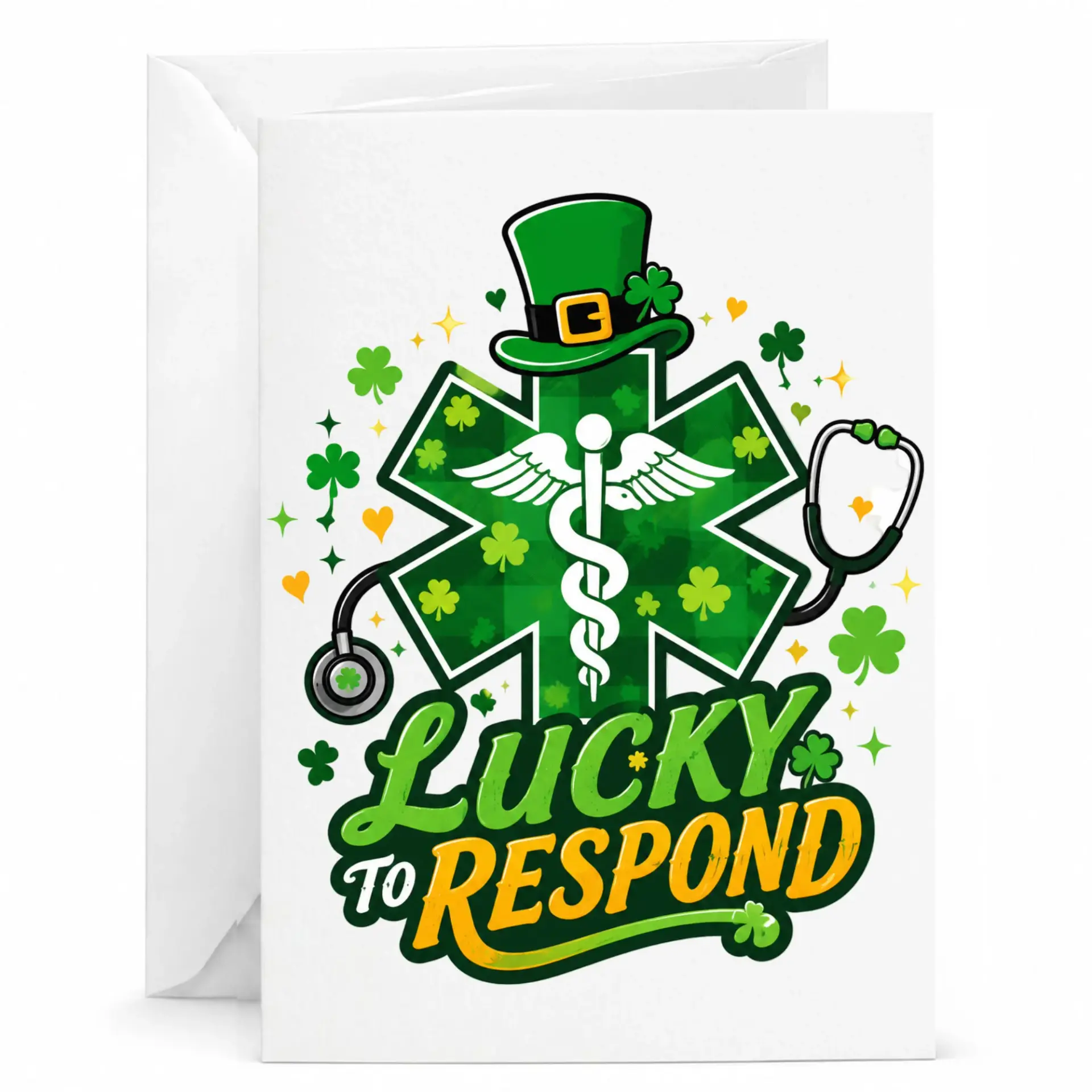 Greeting Card Lucky to Respond Medical St Patrick Day Theme Folded Note with Envelope for Healthcare Workers