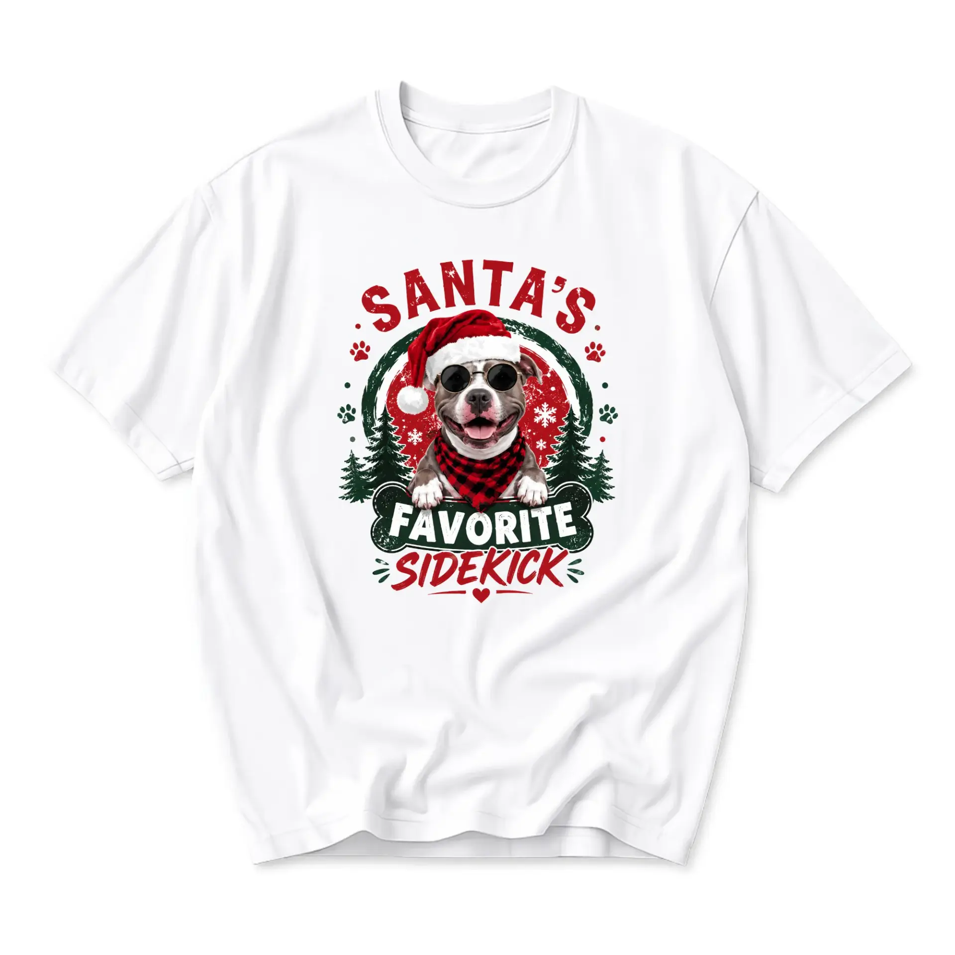 Funny Shirt Santa's Favorite Sidekick Graphic Tee Holiday Pitbull Lover