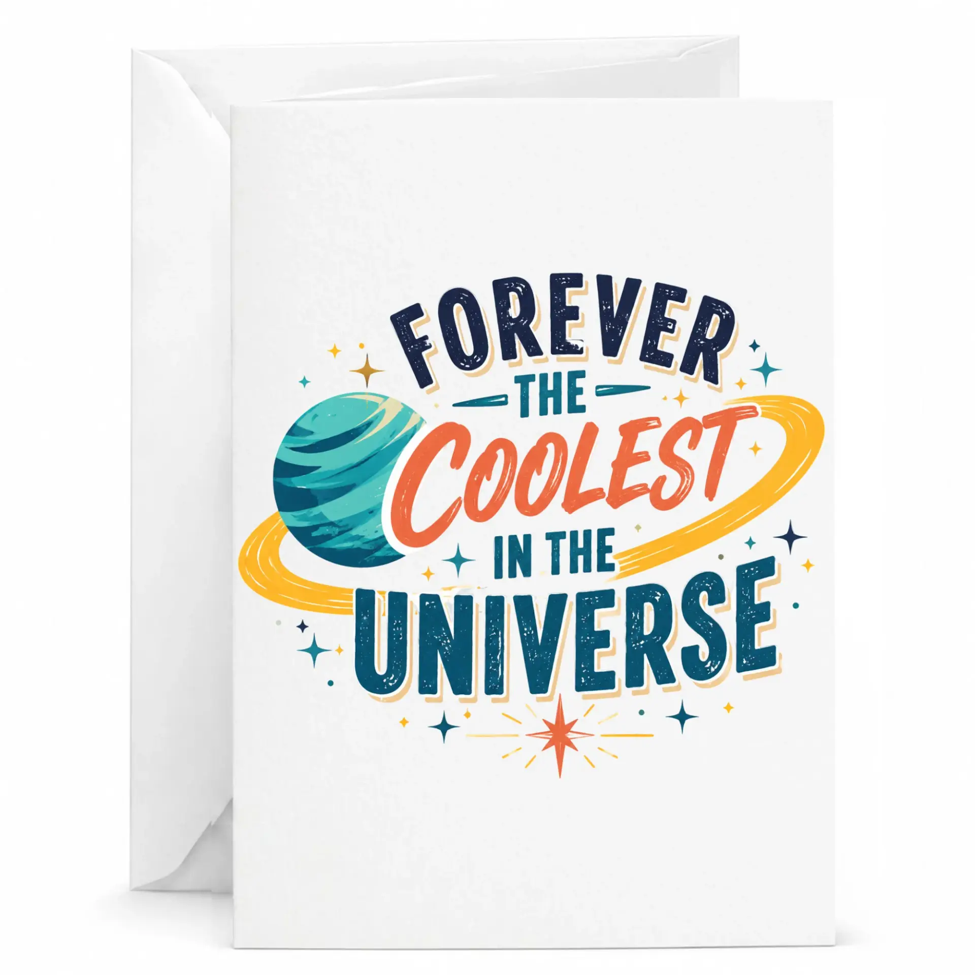 Forever the Coolest in the Universe Greeting Card, Celestial Space Themed Stationery for Special Occasions