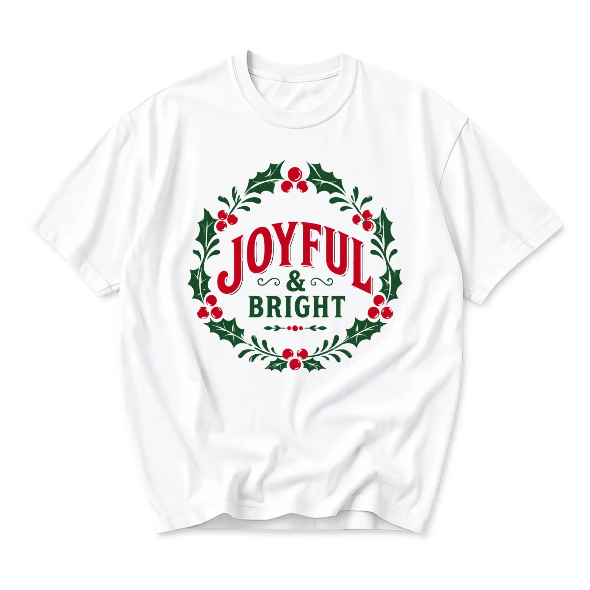Graphic Tee Joyful and Bright Holiday Wreath Design Unisex Crew Neck Soft