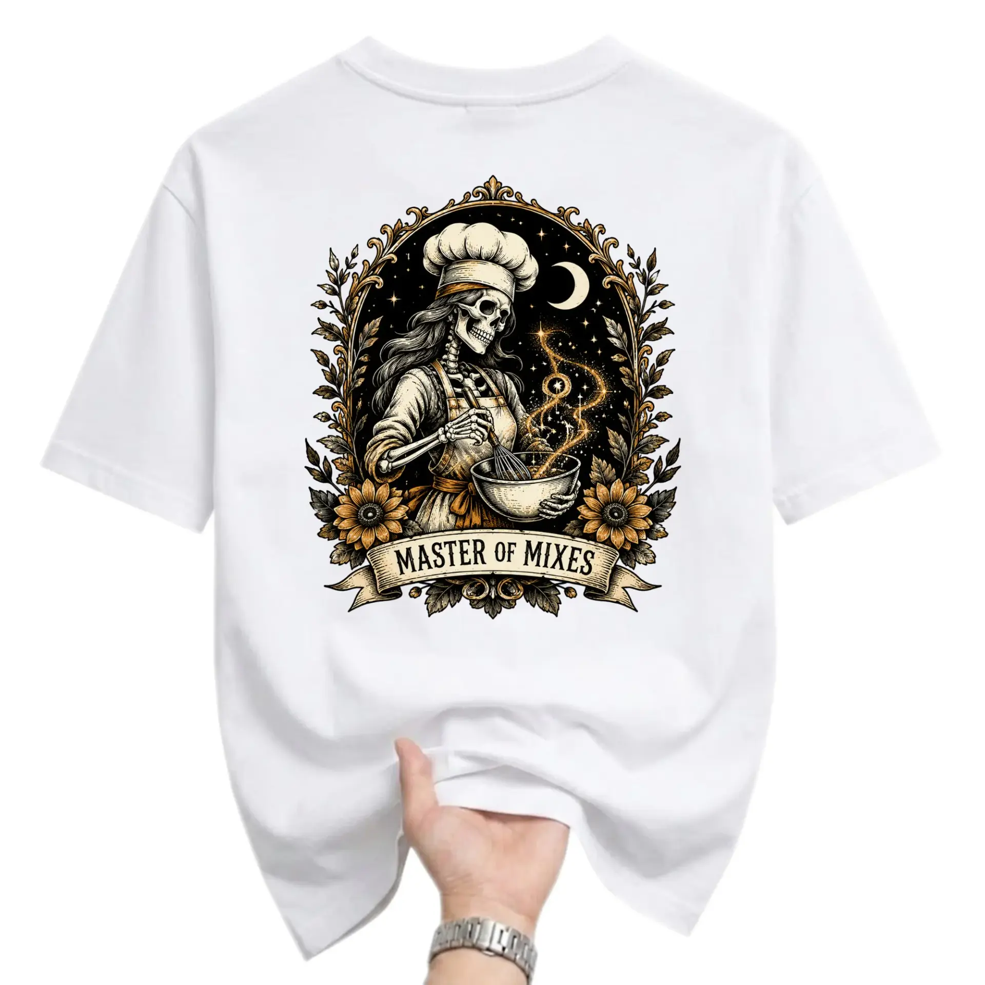 Funny Shirt Master of Mixes Skeleton Chef Graphic Tee Unisex Casual Apparel for Baking Enthusiasts and Kitchen Lovers