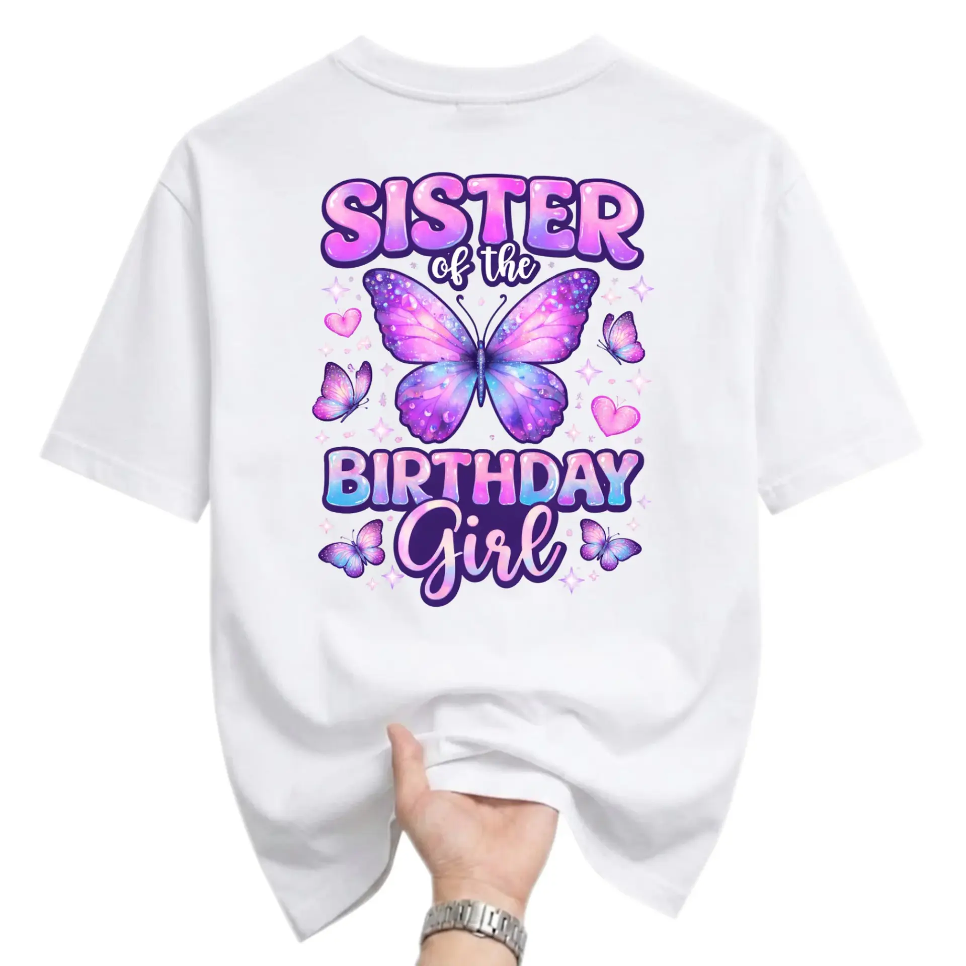 Graphic Tee Sister of the Birthday Girl Butterfly Theme Unisex Casual Crew Neck Comfortable Cotton Blend Everyday Shirt
