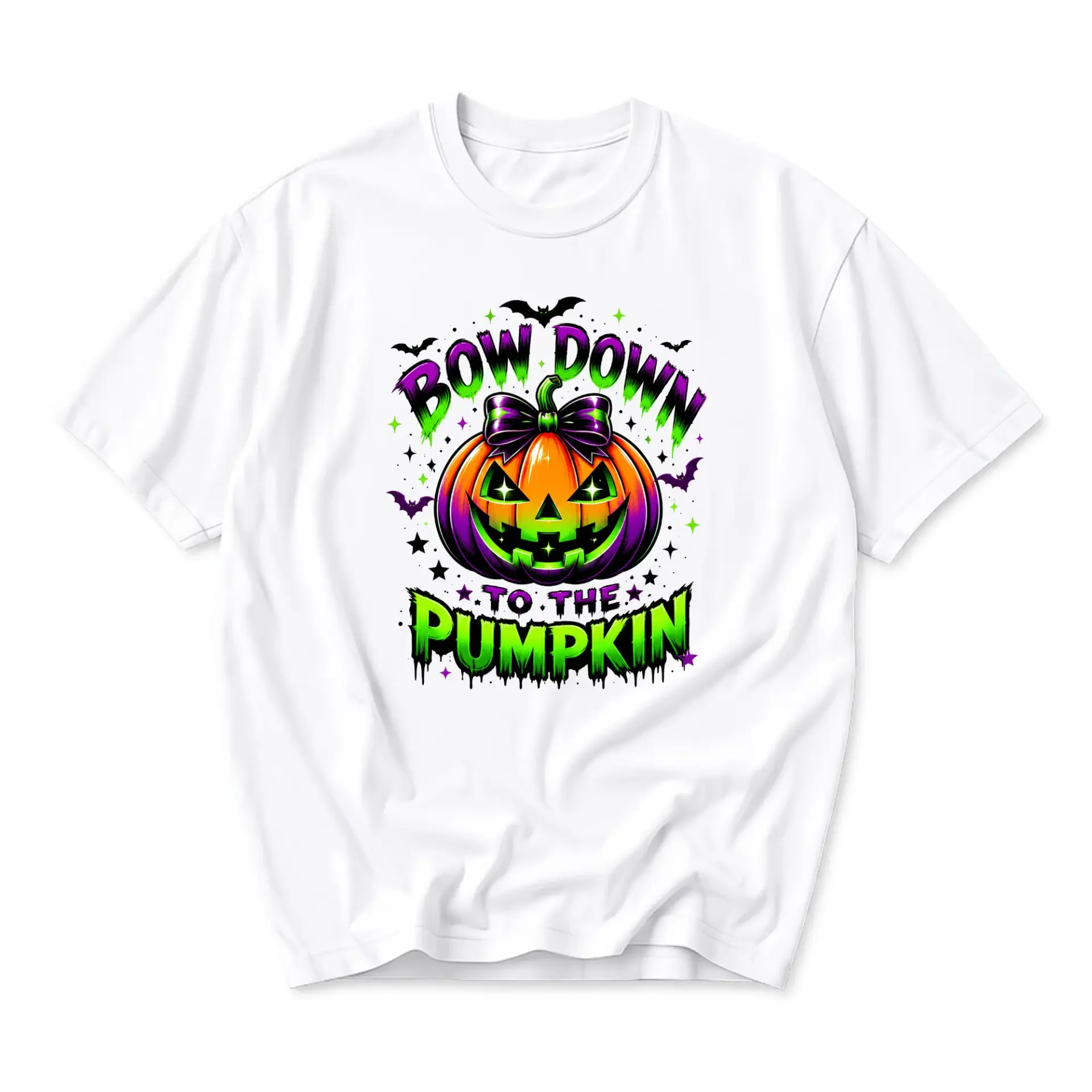 Funny Shirt Bow Down to the Pumpkin Graphic Tee Unisex Halloween Costume Apparel for Casual Seasonal Fall Outfits