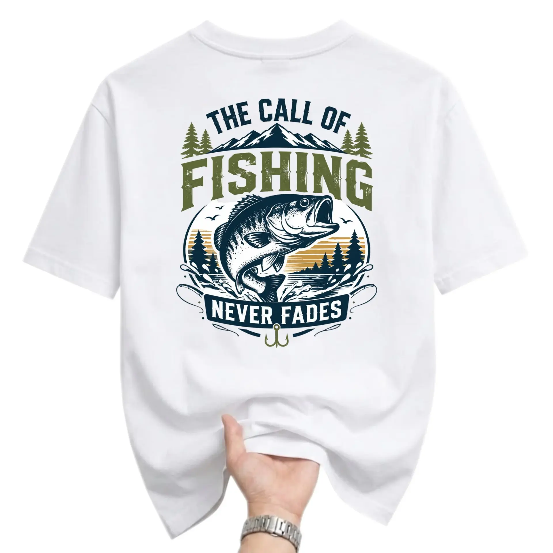 T-shirt Graphic Tee Featuring Fishing Theme Illustration for Outdoor