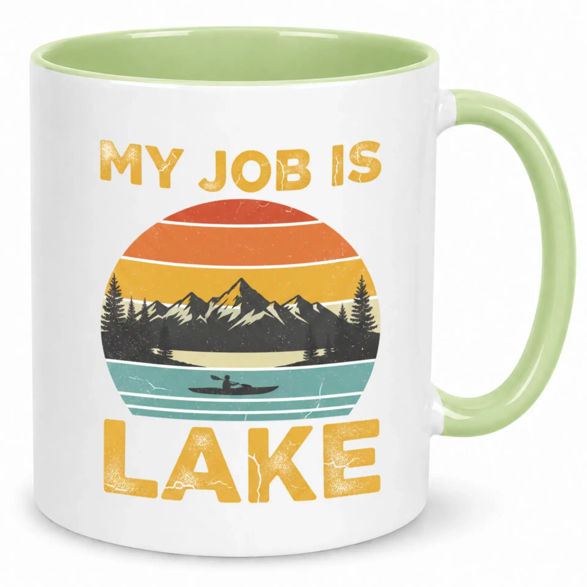 Funny Ceramic Coffee Mug with Lake Kayaking Design Outdoor Mountains Sunset Themed Cup Perfect Gift for Kayakers and Nature Lovers