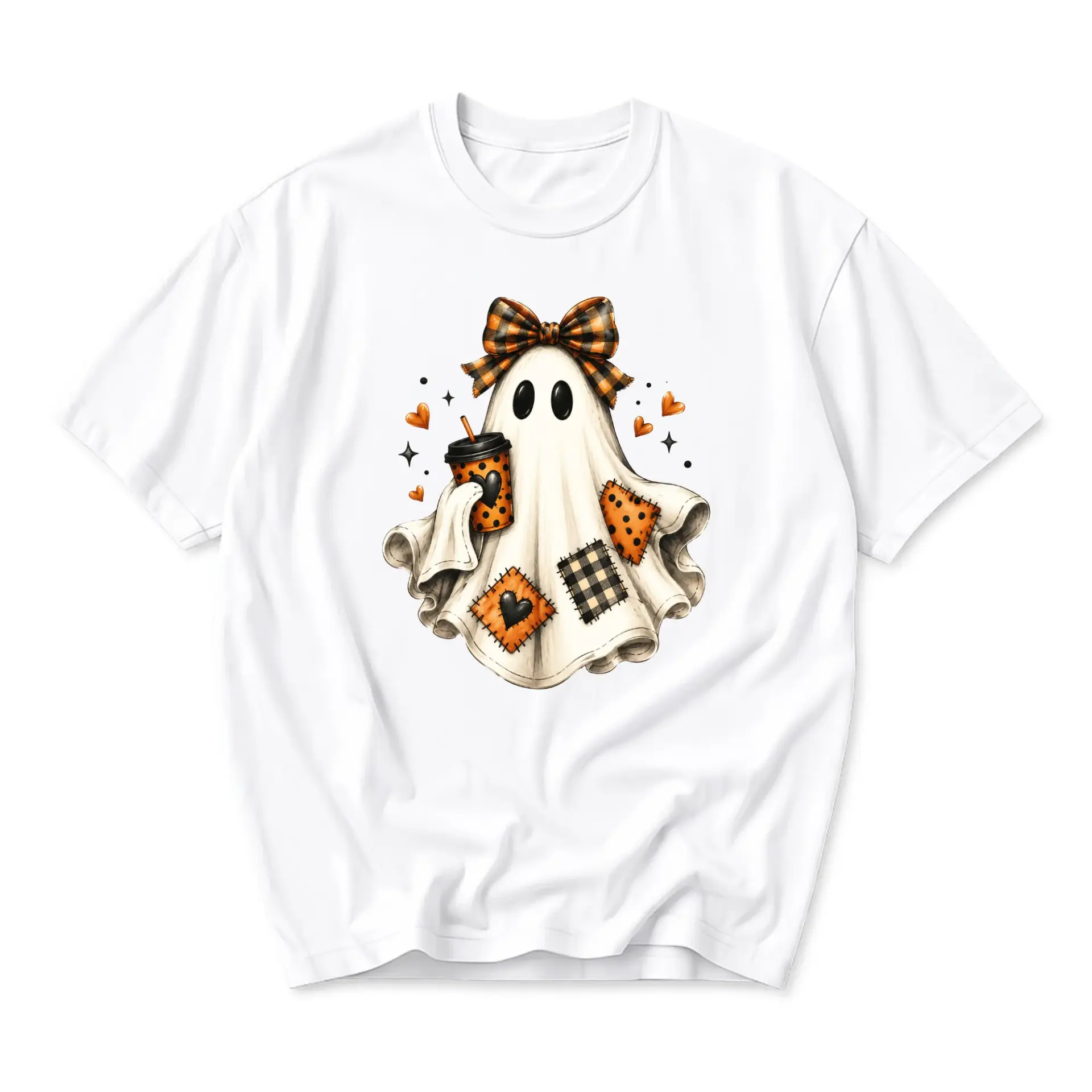 Patchwork Ghost Coquette Denim Ghost Halloween Plaid Ghost Tank Top - Girl Dad - White (AI content pending...)