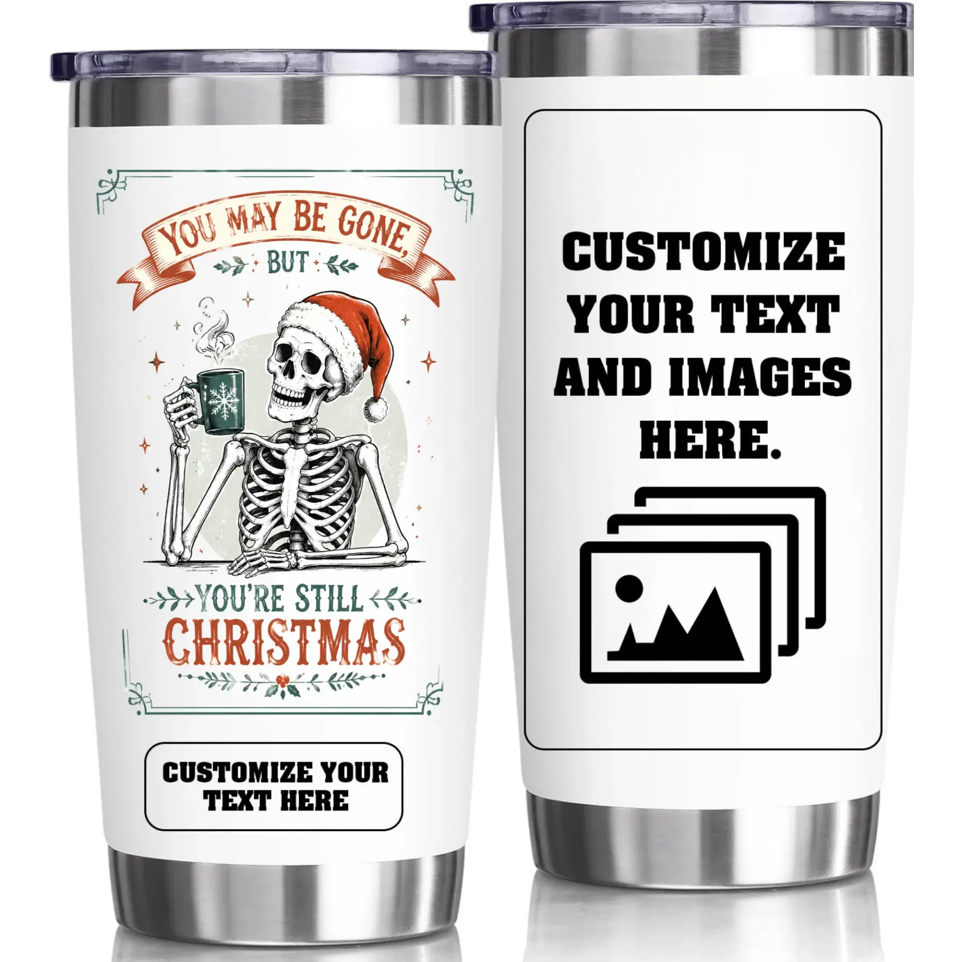 Stainless Steel Insulated Tumbler 20oz Funny Christmas Skeleton Travel Mug Personalized Beverage Cup for Hot Cold Drinks