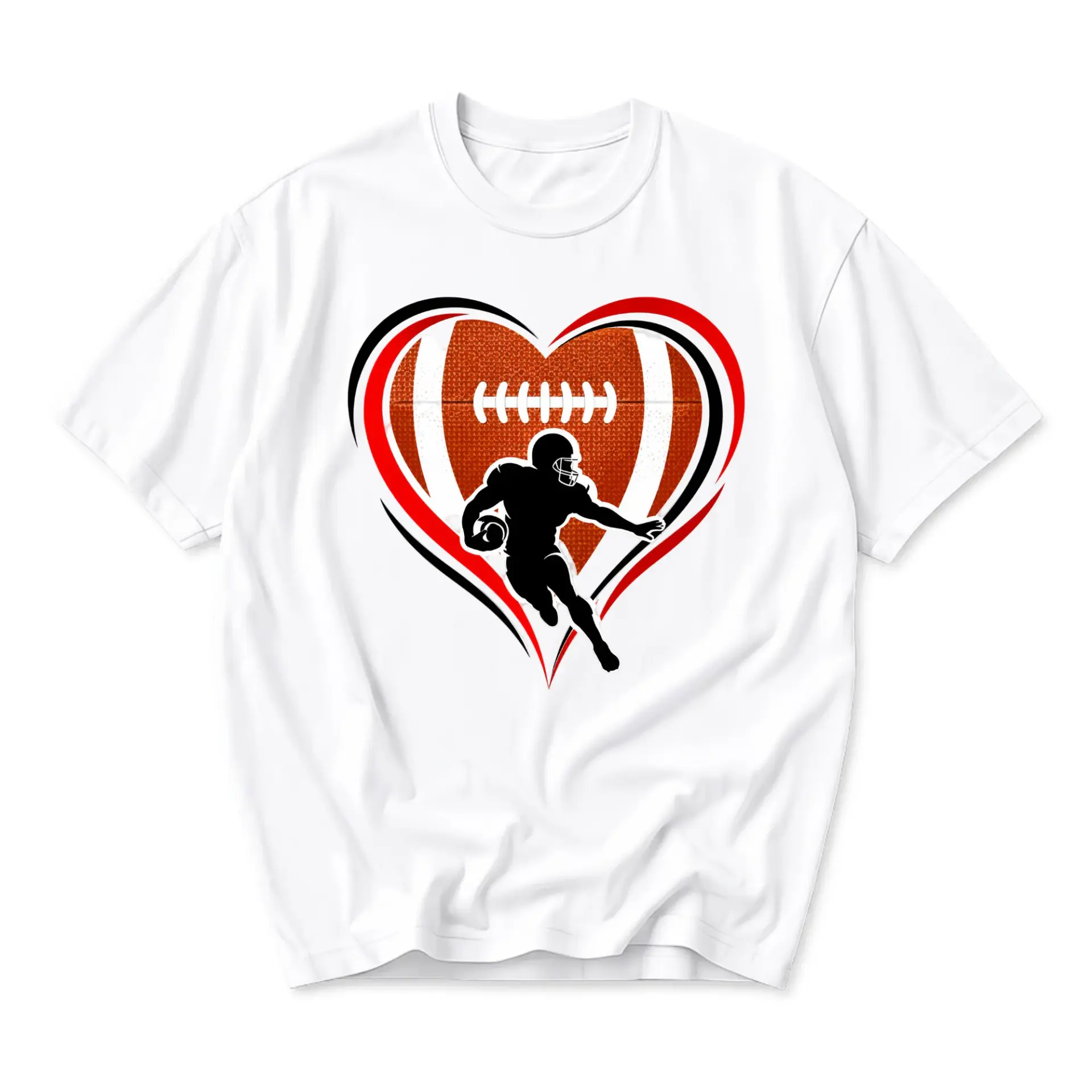 Graphic Tee Unisex Football Heart Silhouette Print Crew Neck Casual Everyday Short Sleeve Cotton Blend T-Shirt Top