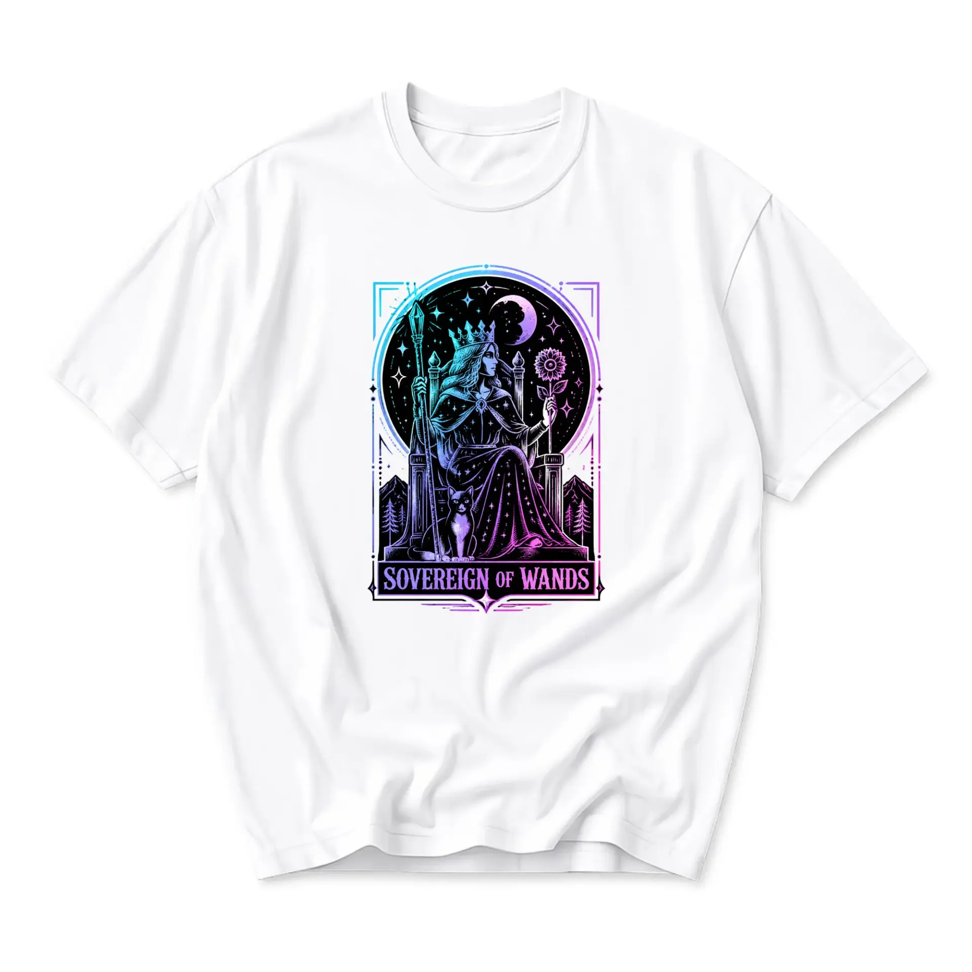 Graphic Tee Sovereign of Wands Tarot Card Style Art Print Unisex Crew Neck Casual Cotton Blend Short Sleeve Shirt
