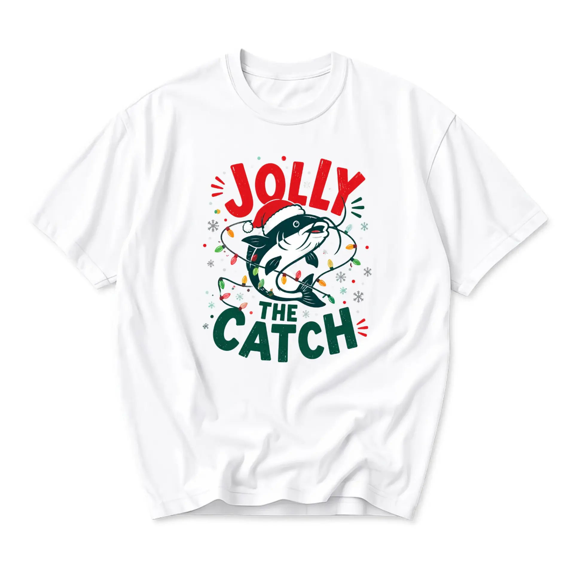 Funny Shirt Jolly Fishing Christmas Graphic Tee Unisex Crew Neck Casual