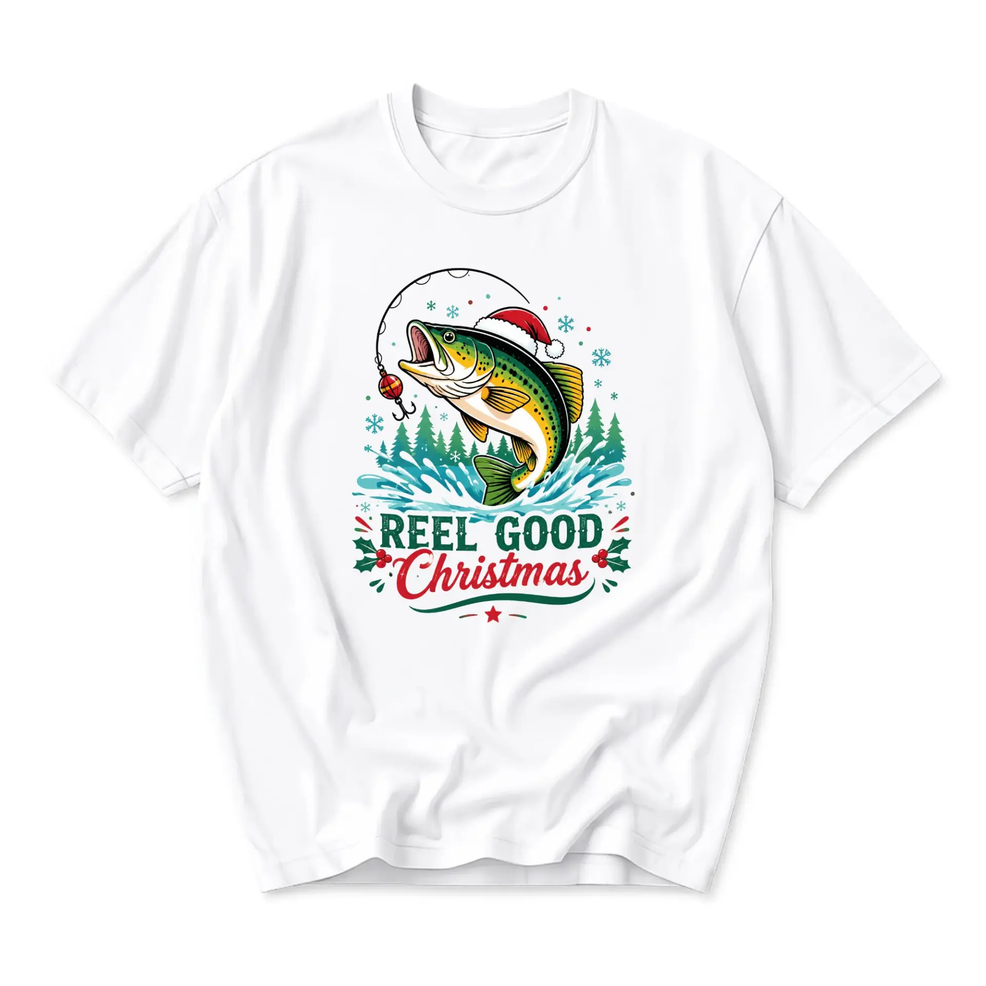 Funny Shirt Reel Good Christmas Fishing Graphic Tee Unisex Short Sleeve