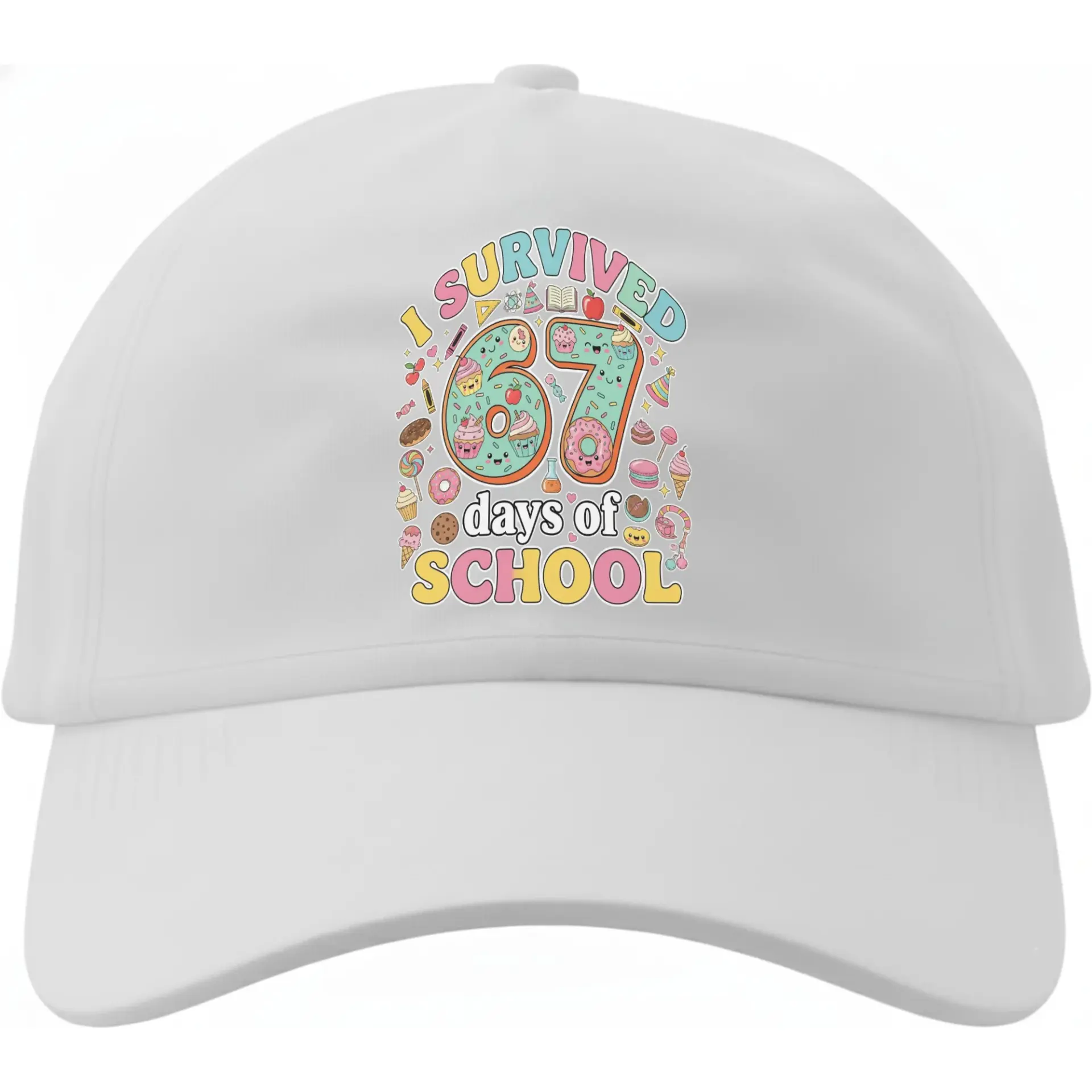 Baseball Cap with Funny School Count Graphic Durable Cotton Accessory for Everyday Wear Adjustable Low Profile Hat White