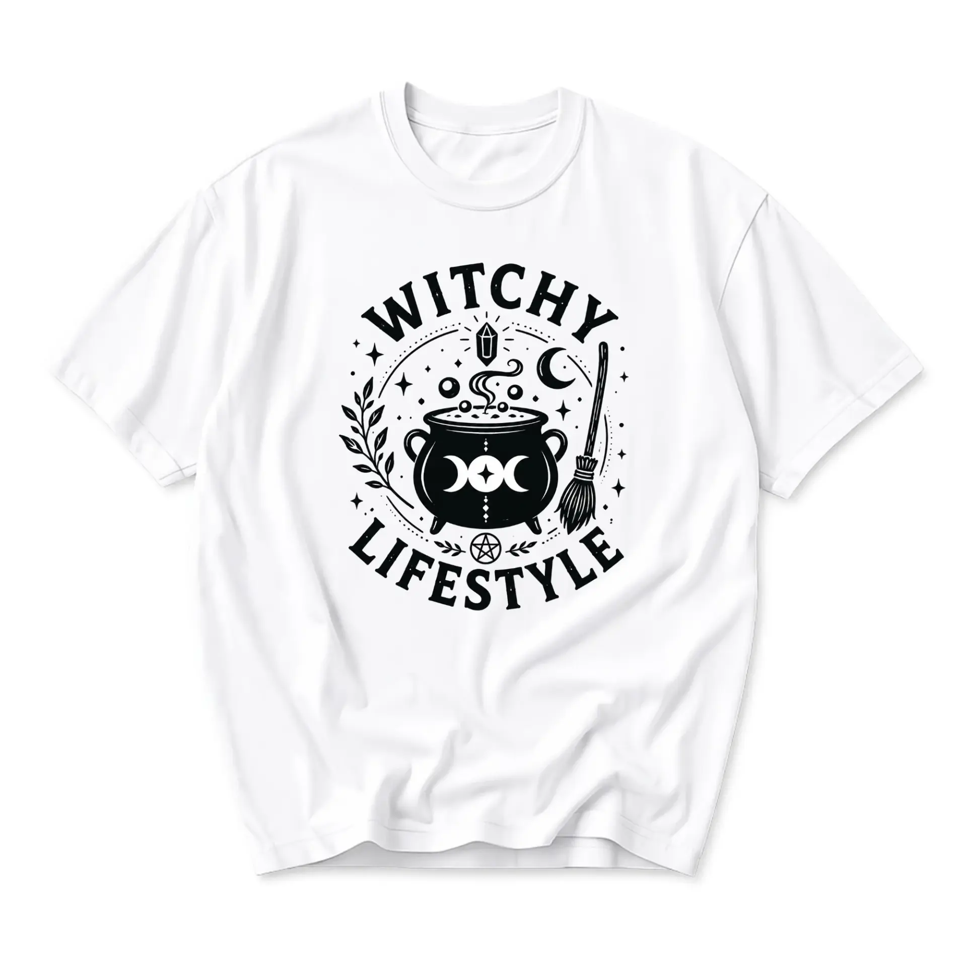 Graphic Tee Witchy Lifestyle Print Unisex Casual Crew Neck T-Shirt Short Sleeve Cotton Everyday Apparel Top Shirt